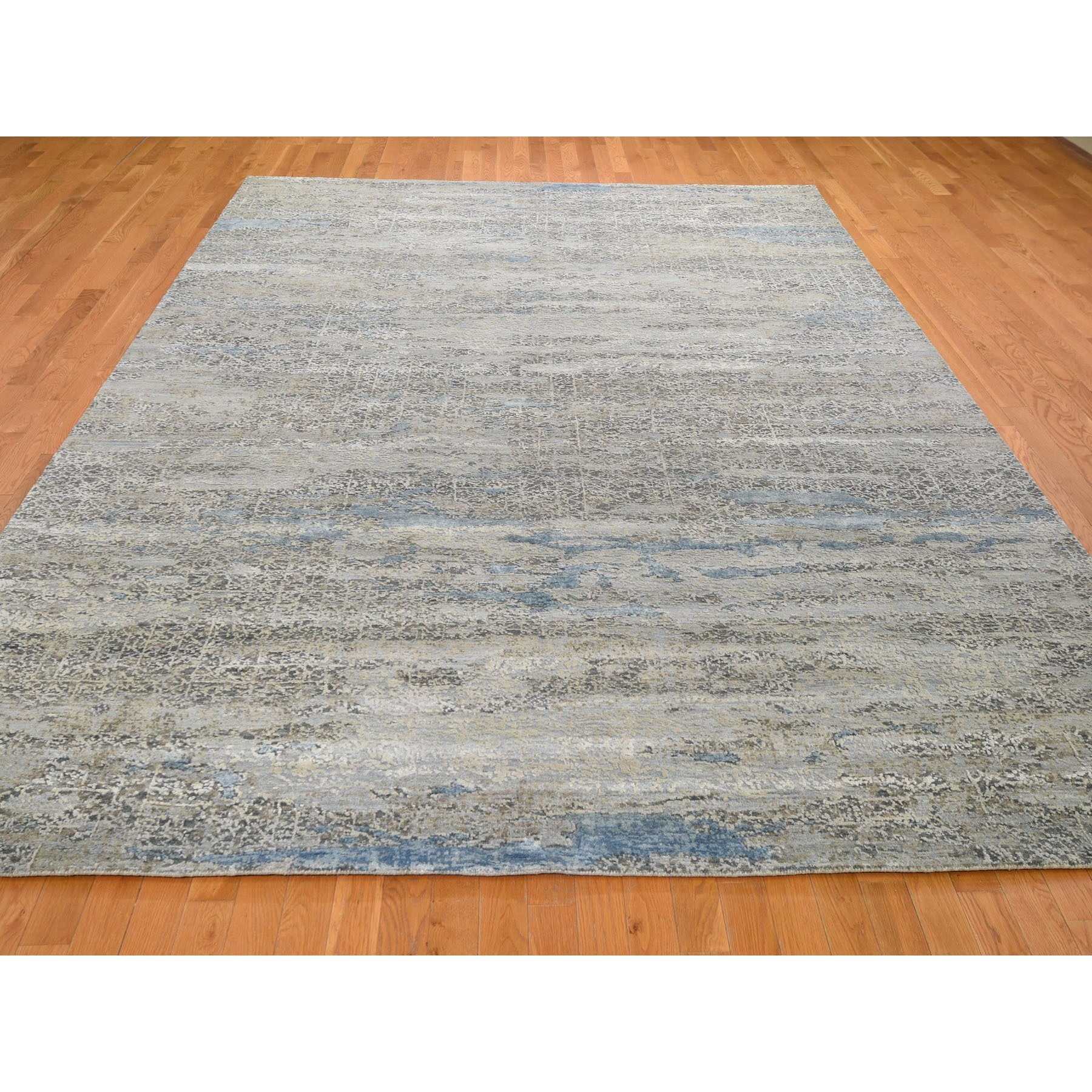 9'x12'3" Wool With Pure Silk Abstract Design Soft Color Hand Woven Oriental Rug 