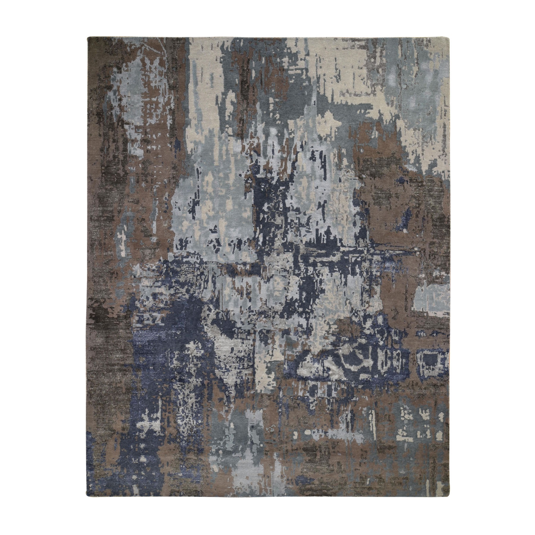 8'x10'4" Blue Abstract Design Wool and Silk Hand Woven Oriental Rug 