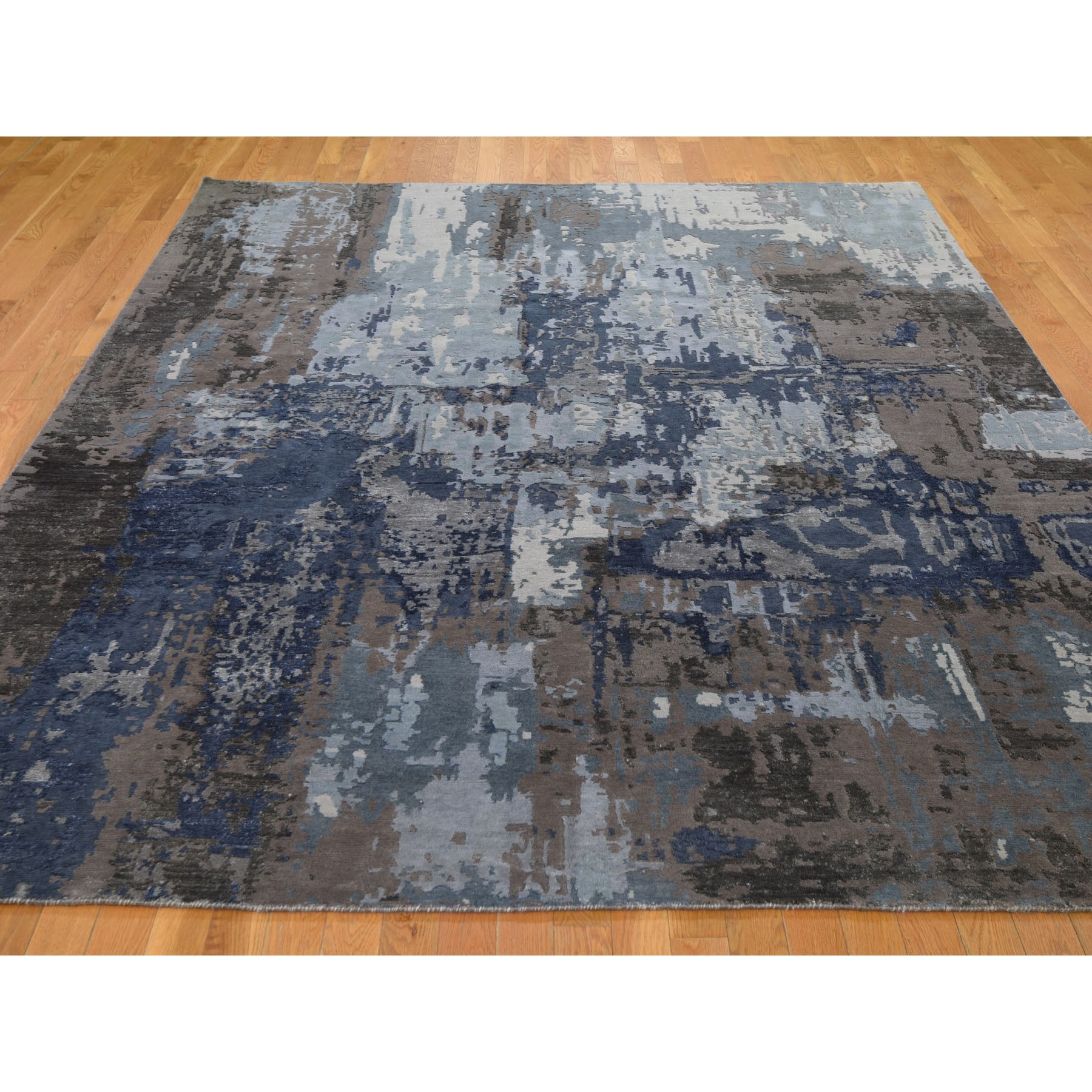 8'x10'4" Blue Abstract Design Wool and Silk Hand Woven Oriental Rug 