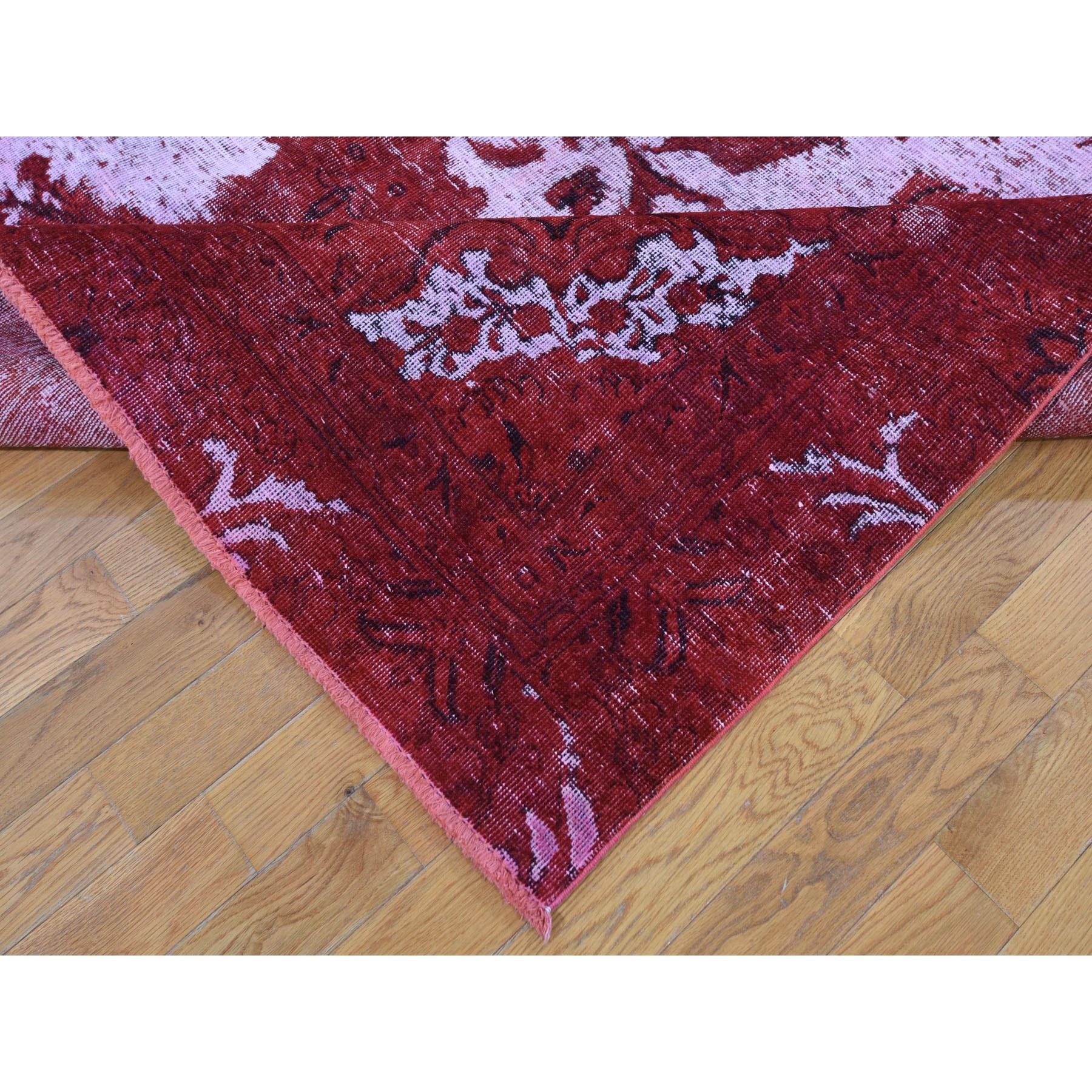 7'x9'8" Hand Woven Overdyed Red Persian Tabriz Barjasta Vintage Rug 