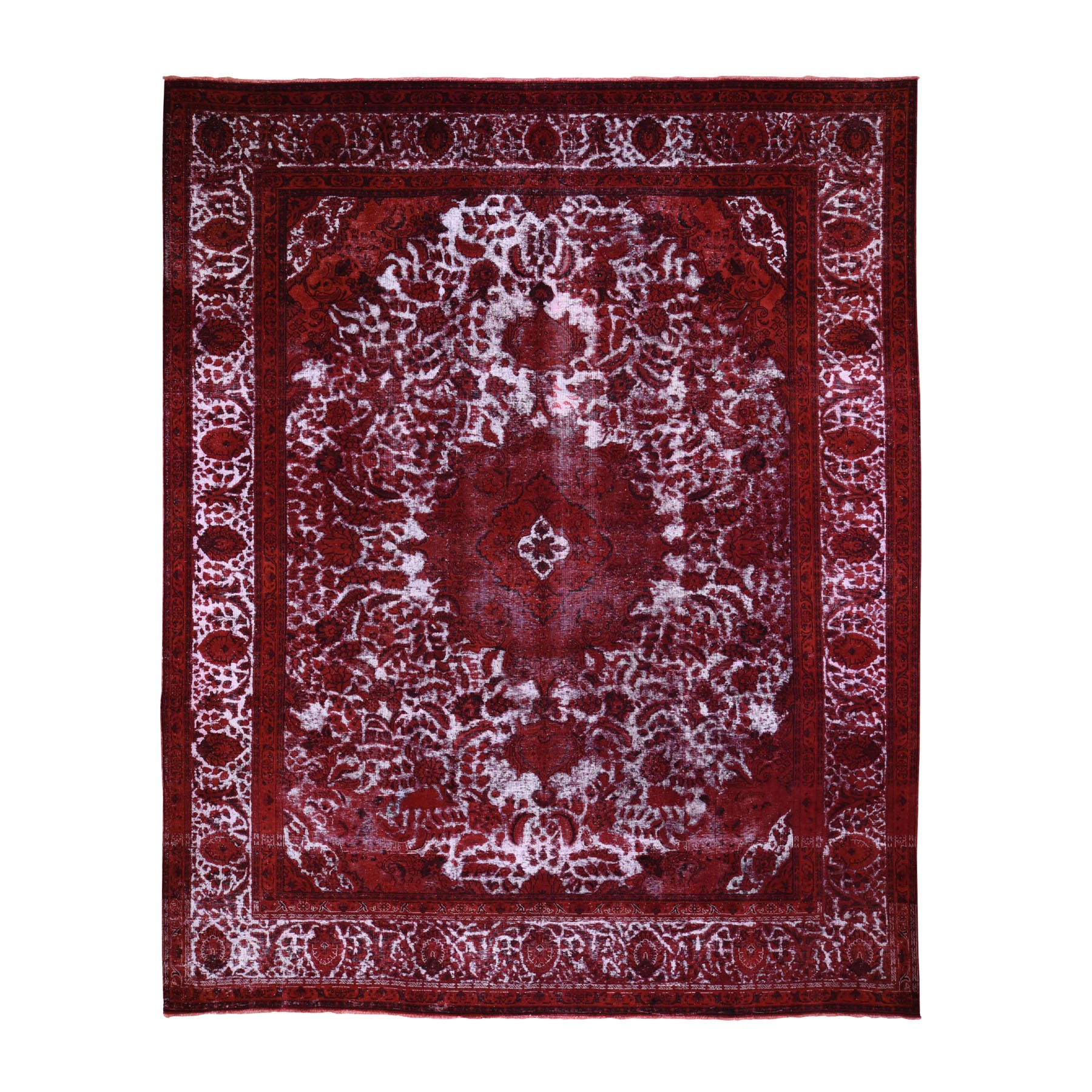 10'x12'5" Pure Wool Red Overdyed Persian Tabriz Barjasta Vintage Rug 