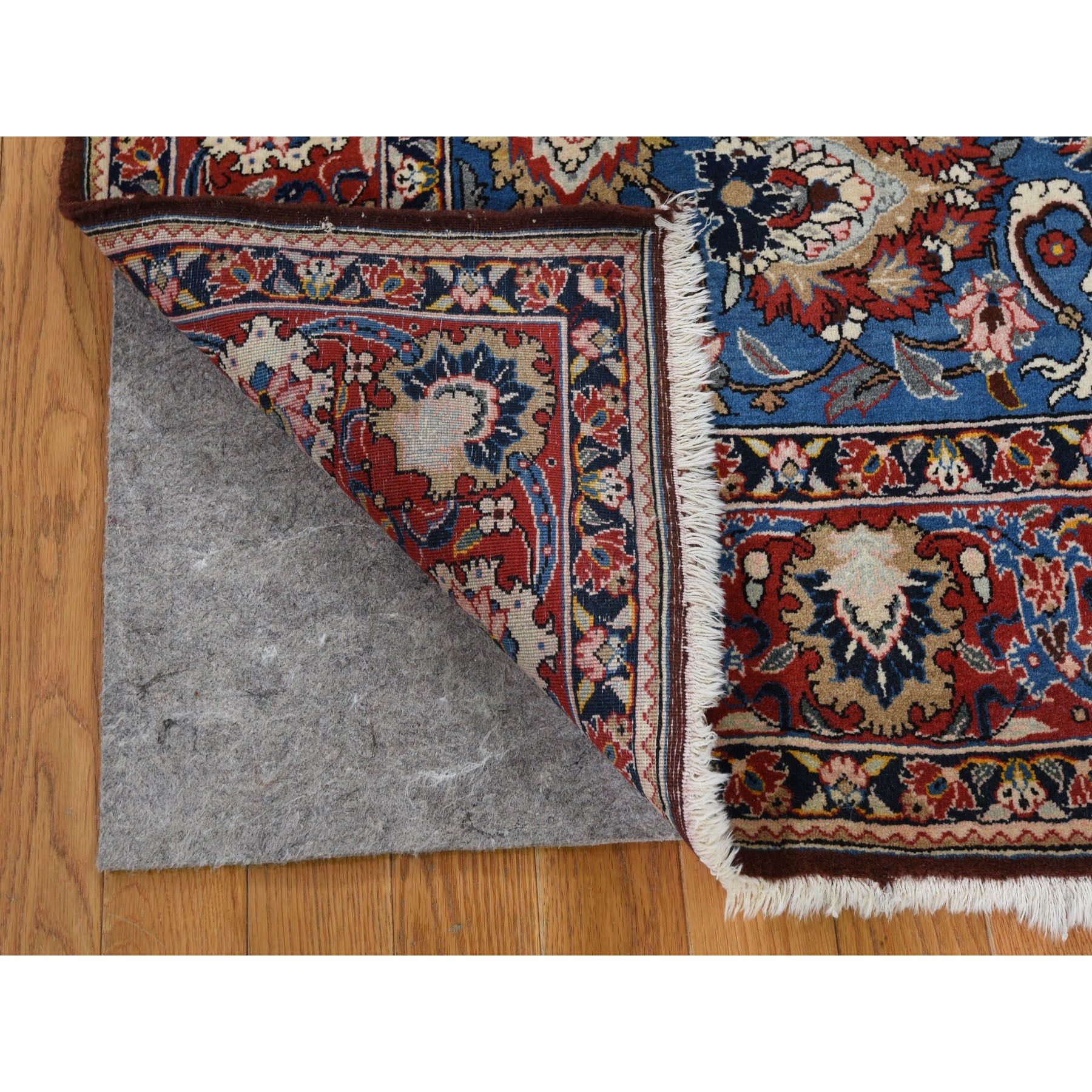 4'8"x7' Blue Vintage Persian Qum Full Pile Exc Condition Hand Woven Oriental Rug 