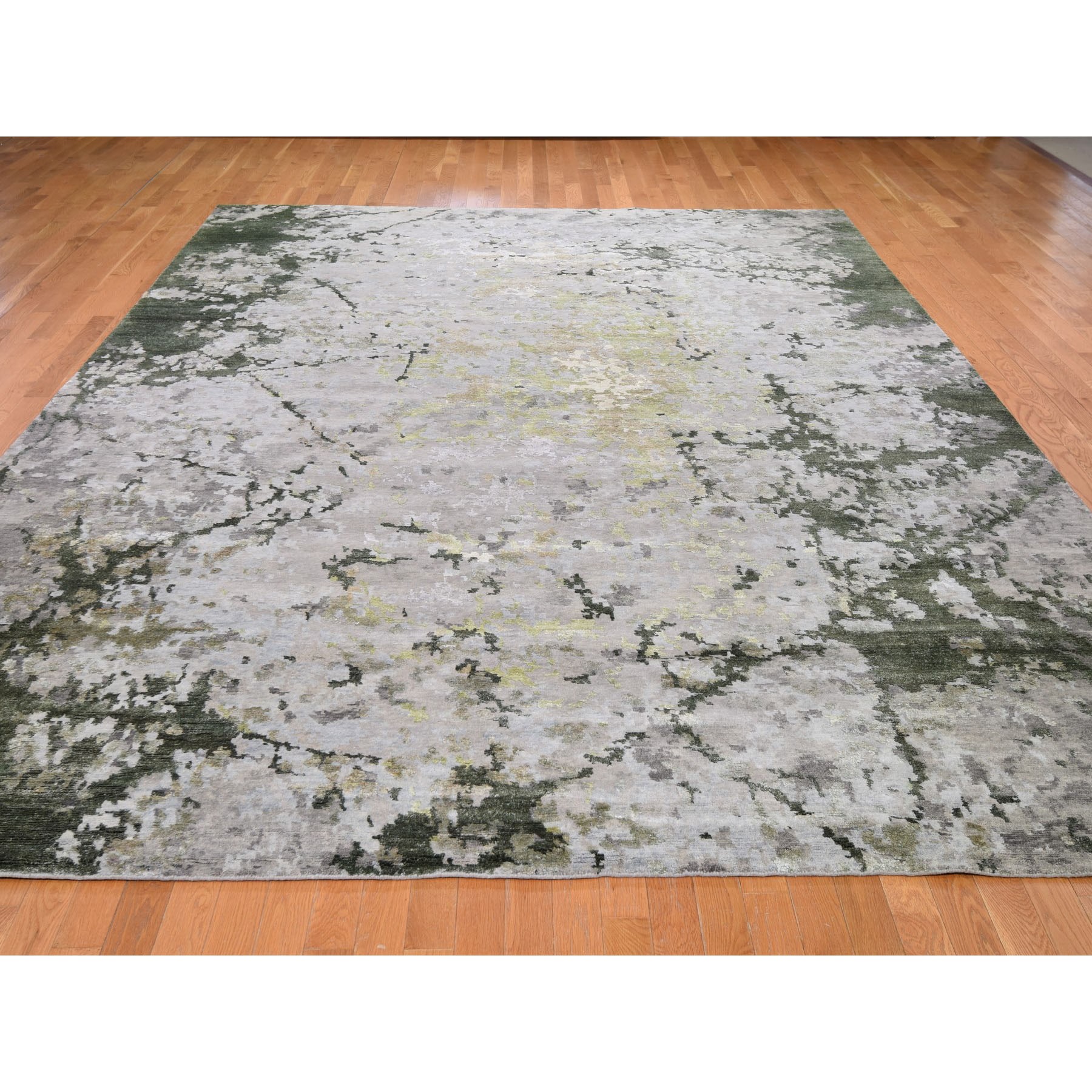 10'x13'9" Hi-Lo Pile Abstract Design Wool And Silk Hand Woven Oriental Rug 
