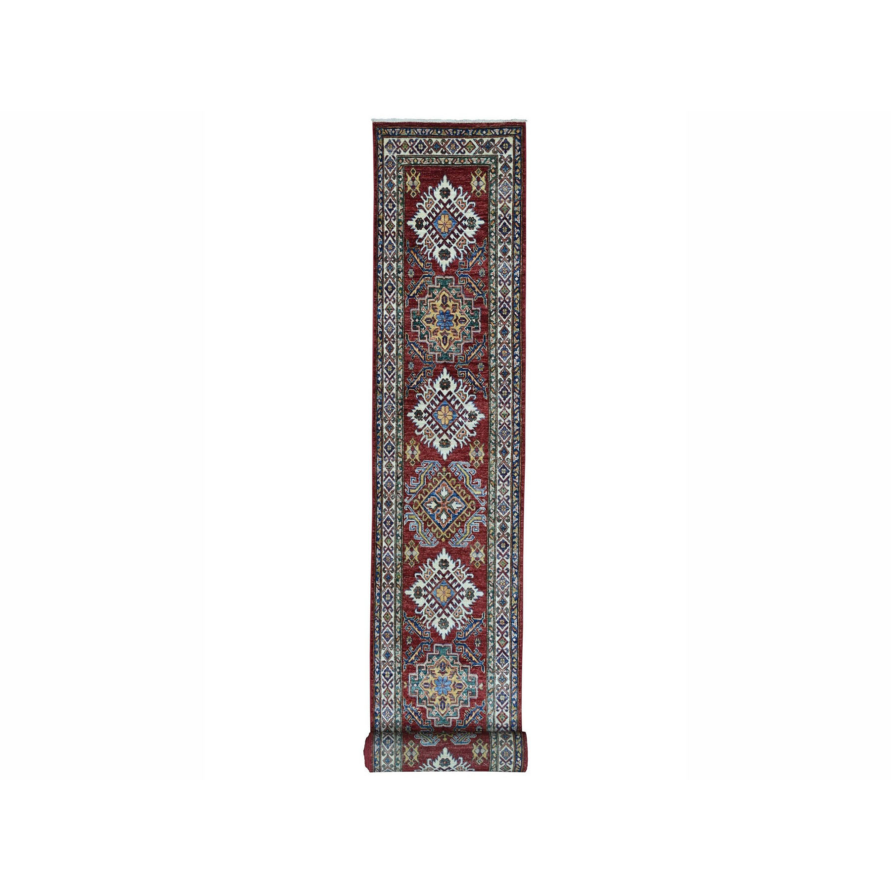 2'8"x20' Super Kazak Red Geometric Design Pure Wool Hand Woven XL Runner Oriental Rug 