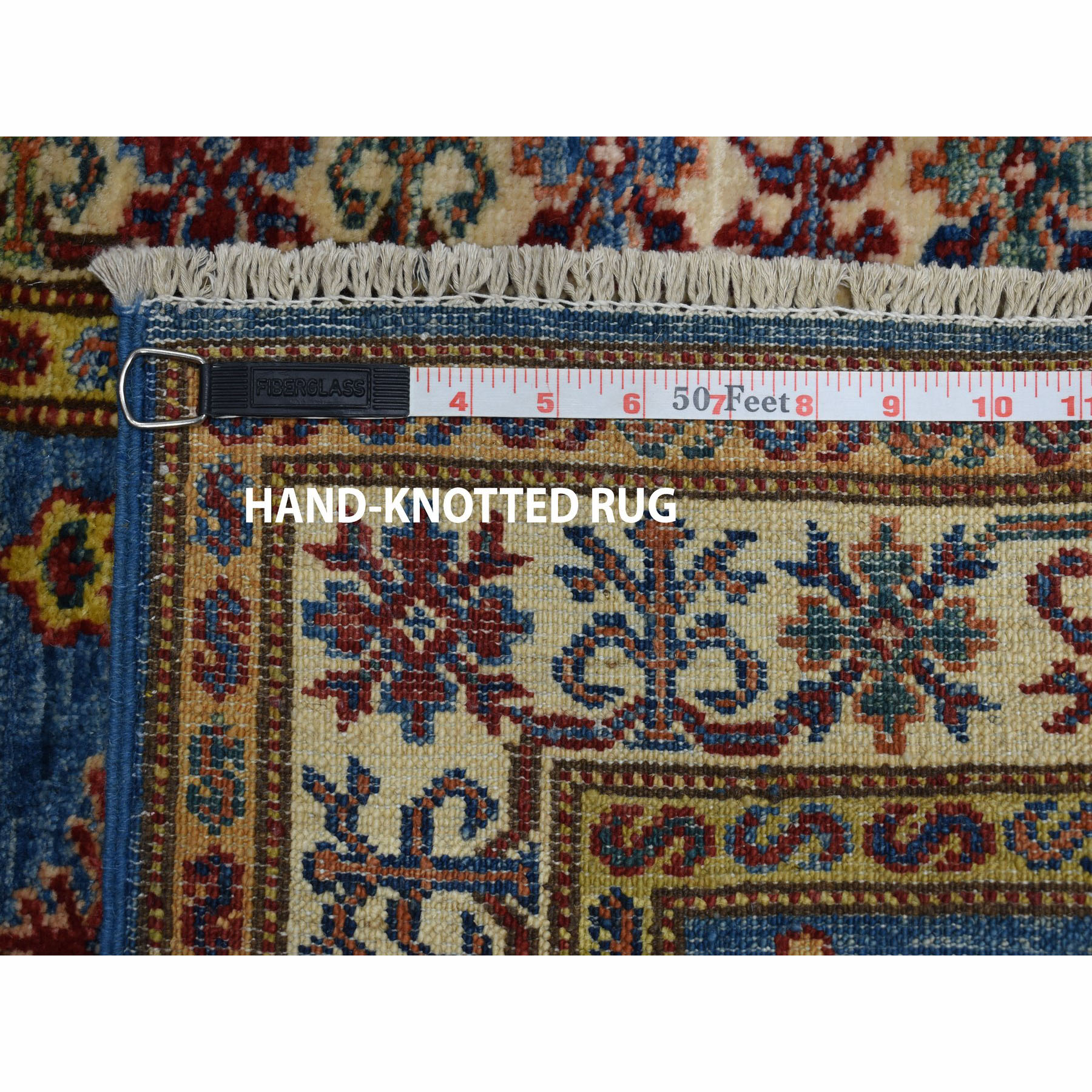 2'x2'10" Super Kazak Pure Wool Blue Geometric Design Hand Woven Oriental Rug 