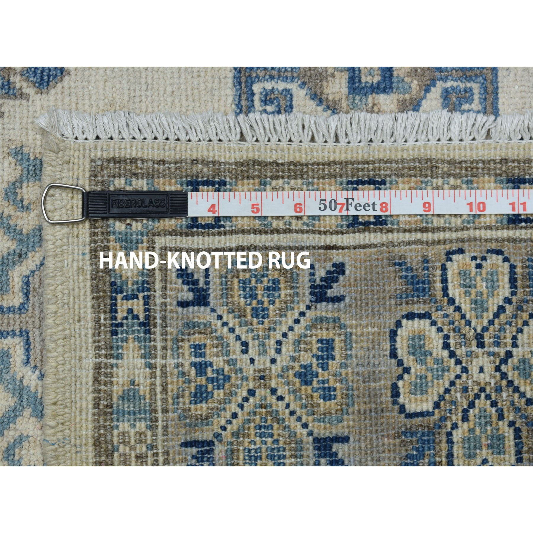 4'x6'1" Ivory Vintage Look Kazak Geometric Design Hand Woven Oriental Rug 