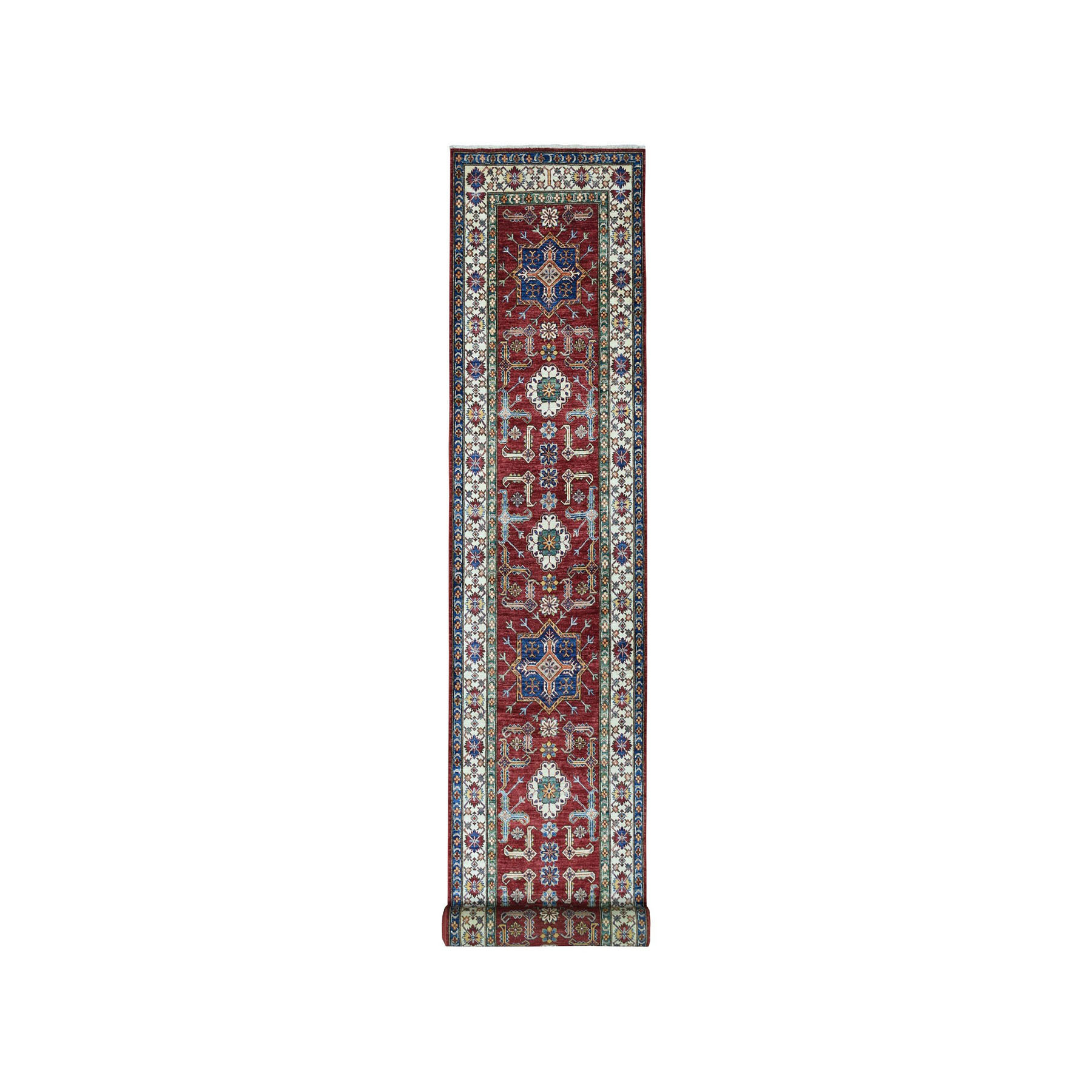 3'4"x19'3" Red Super Kazak Geometric Design Hand Woven XL Runner Oriental Rug 