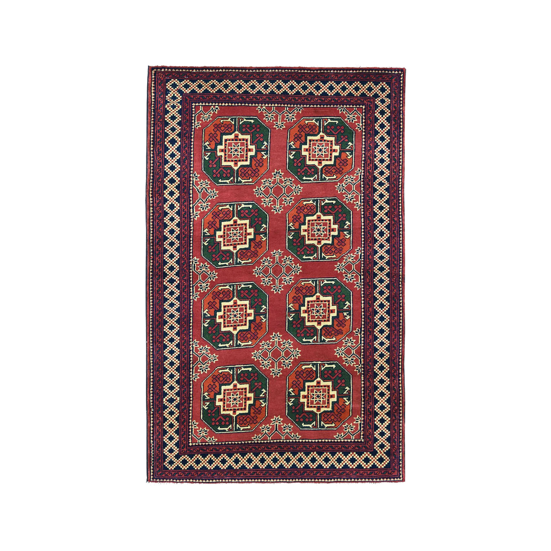 3'3"x5'3" Vintage Red Elephant Feet Design Afghan Andkhoy Pure Wool Hand Woven Oriental Rug 