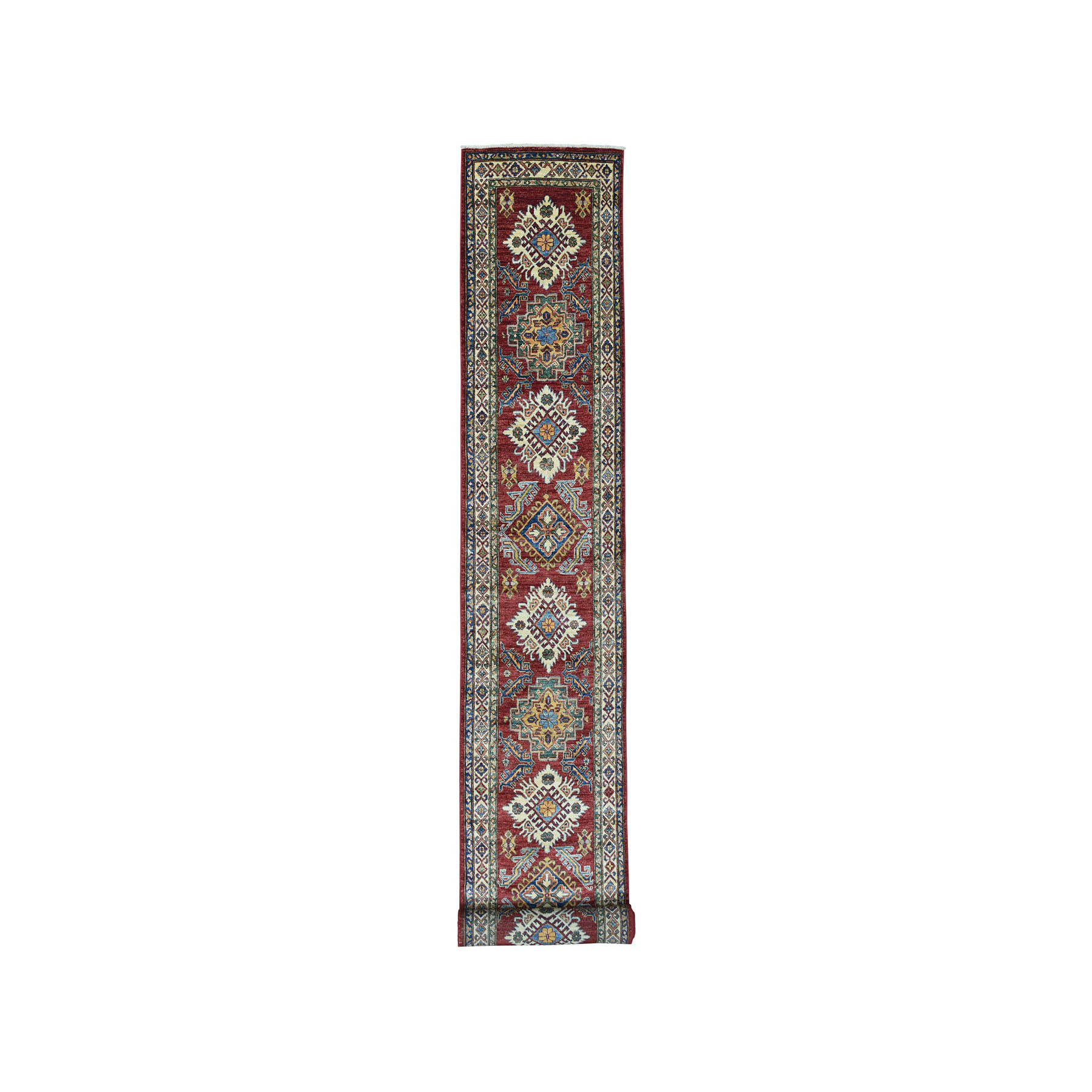 2'8"x20' Red Super Kazak Geometric Design XL Runner Pure Wool Hand Woven Oriental Rug 