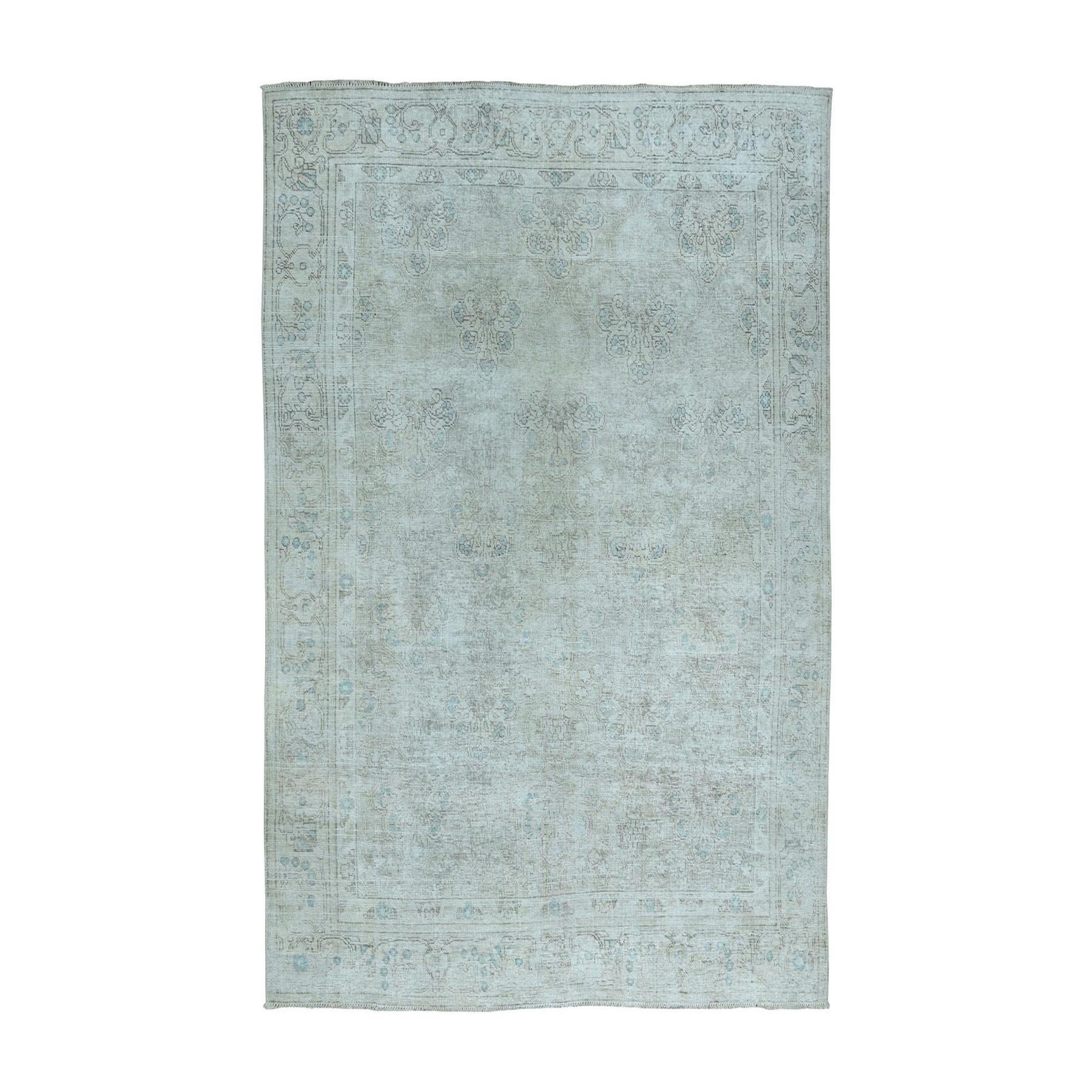 6'5"x9'1" Vintage White Wash Tabriz Worn Wool Hand Woven Oriental Rug 