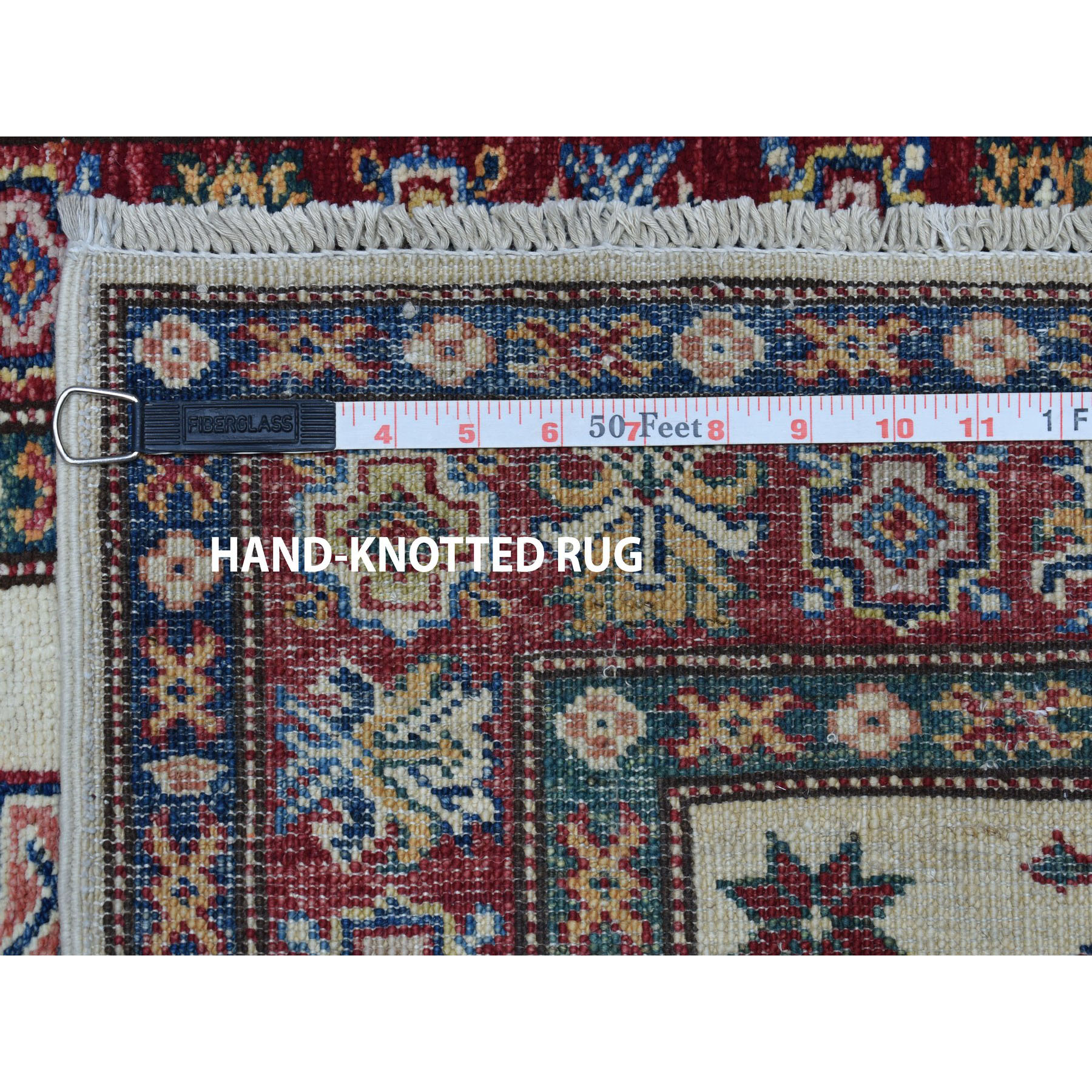 2'9"x19' Ivory Super Kazak Geometric Design XL Runner Pure Wool Hand Woven Oriental Rug 