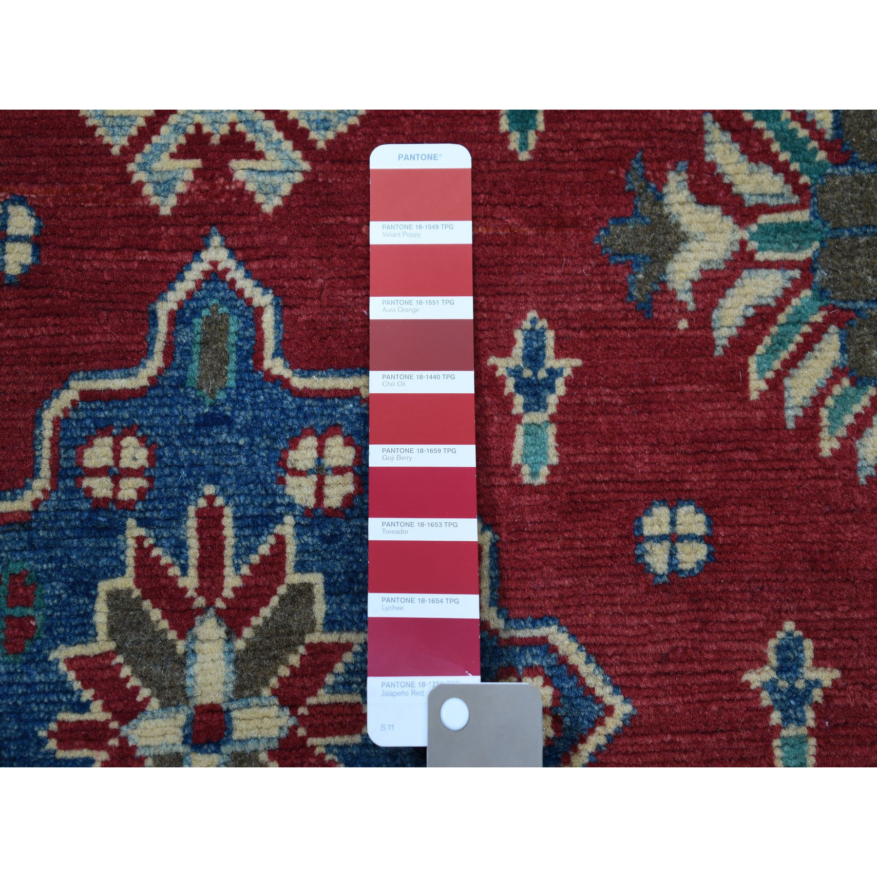3'4"x4'9" Red Kazak Pure Wool Geometric Design Hand Woven Oriental Rug 