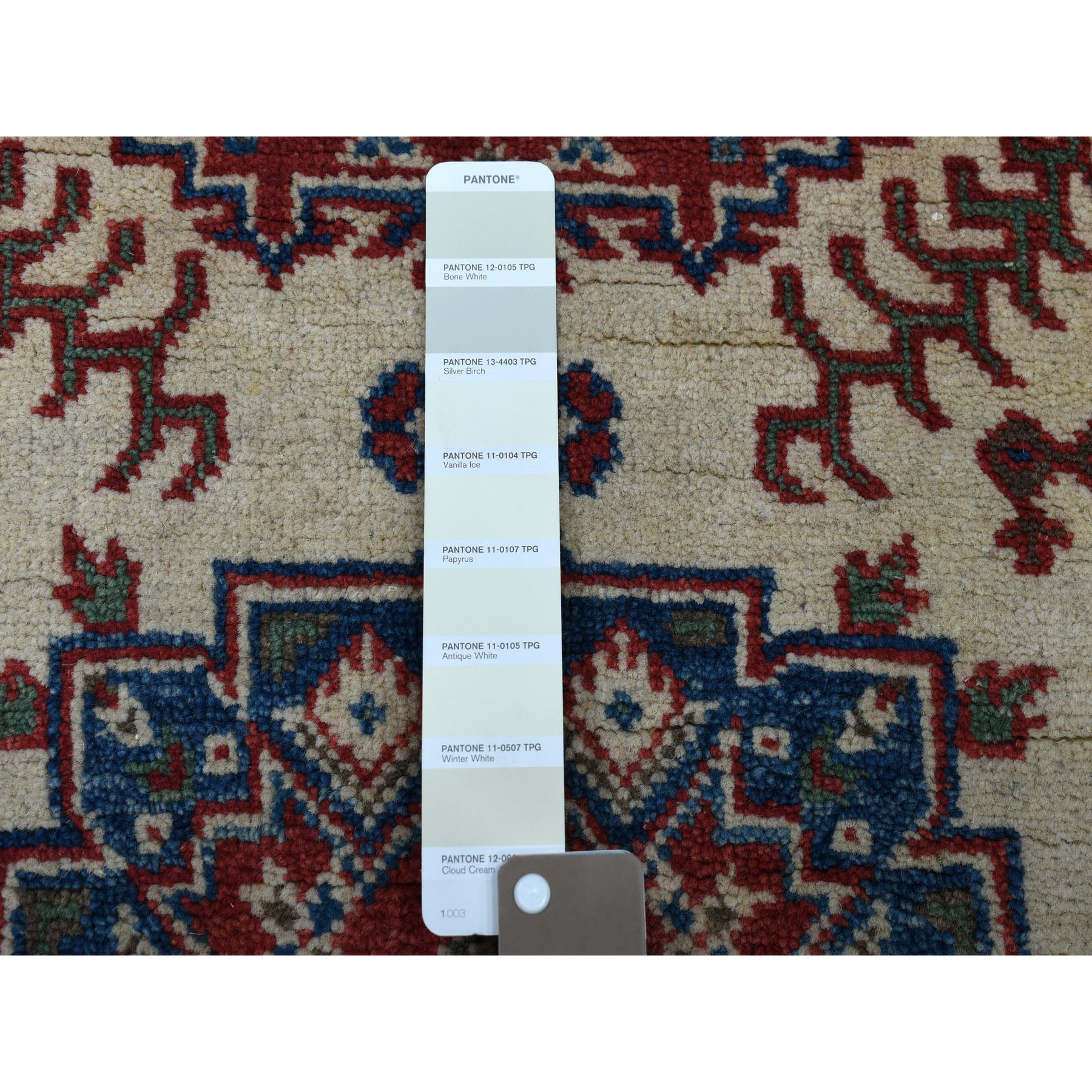 3'4"x5'6" Ivory Geometric Design Kazak Pure Wool Hand Woven Oriental Rug 
