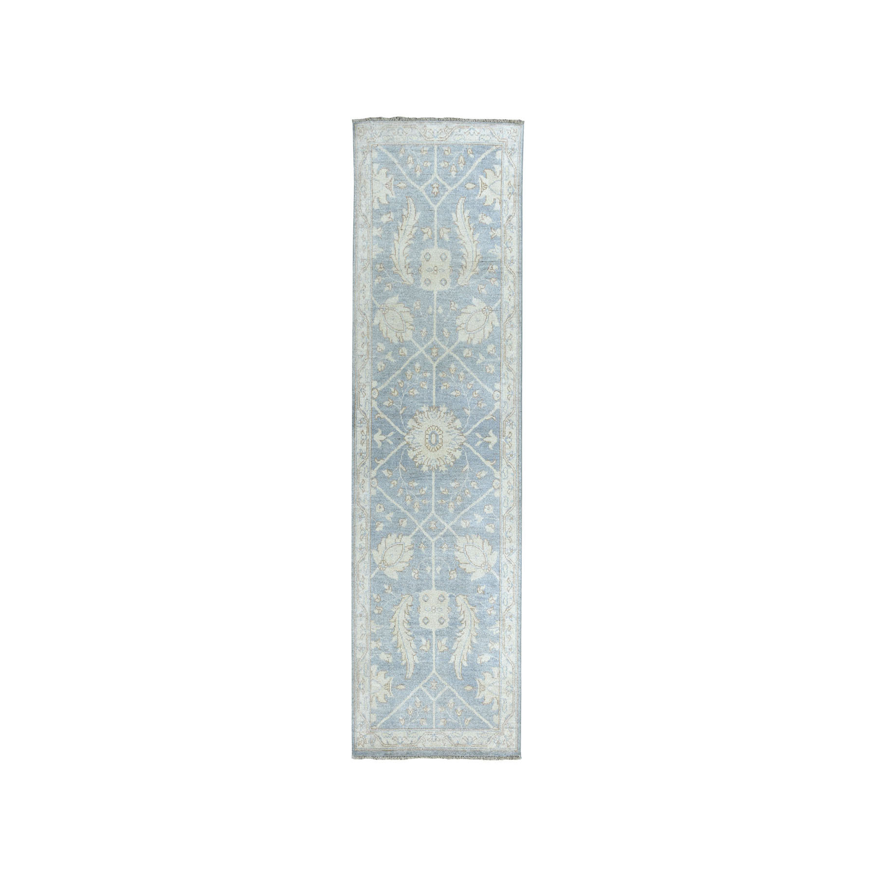 2'8"x7'2" Gray Stone Wash Peshawar Runner Pure Wool Hand Woven Oriental Rug 