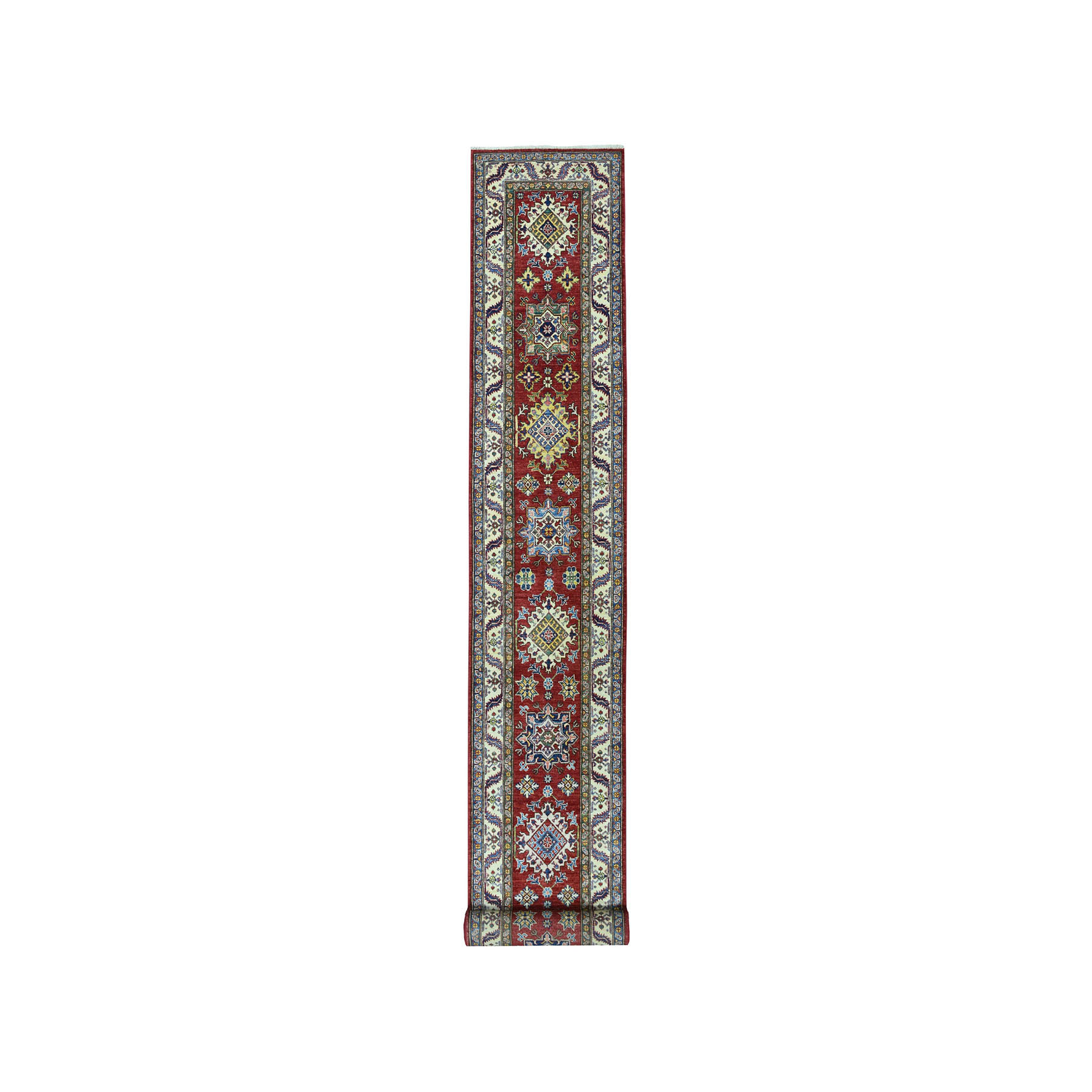 2'6"x19'8" Red Super Kazak Geometric Design XL Runner Pure Wool Hand Woven Oriental Rug 