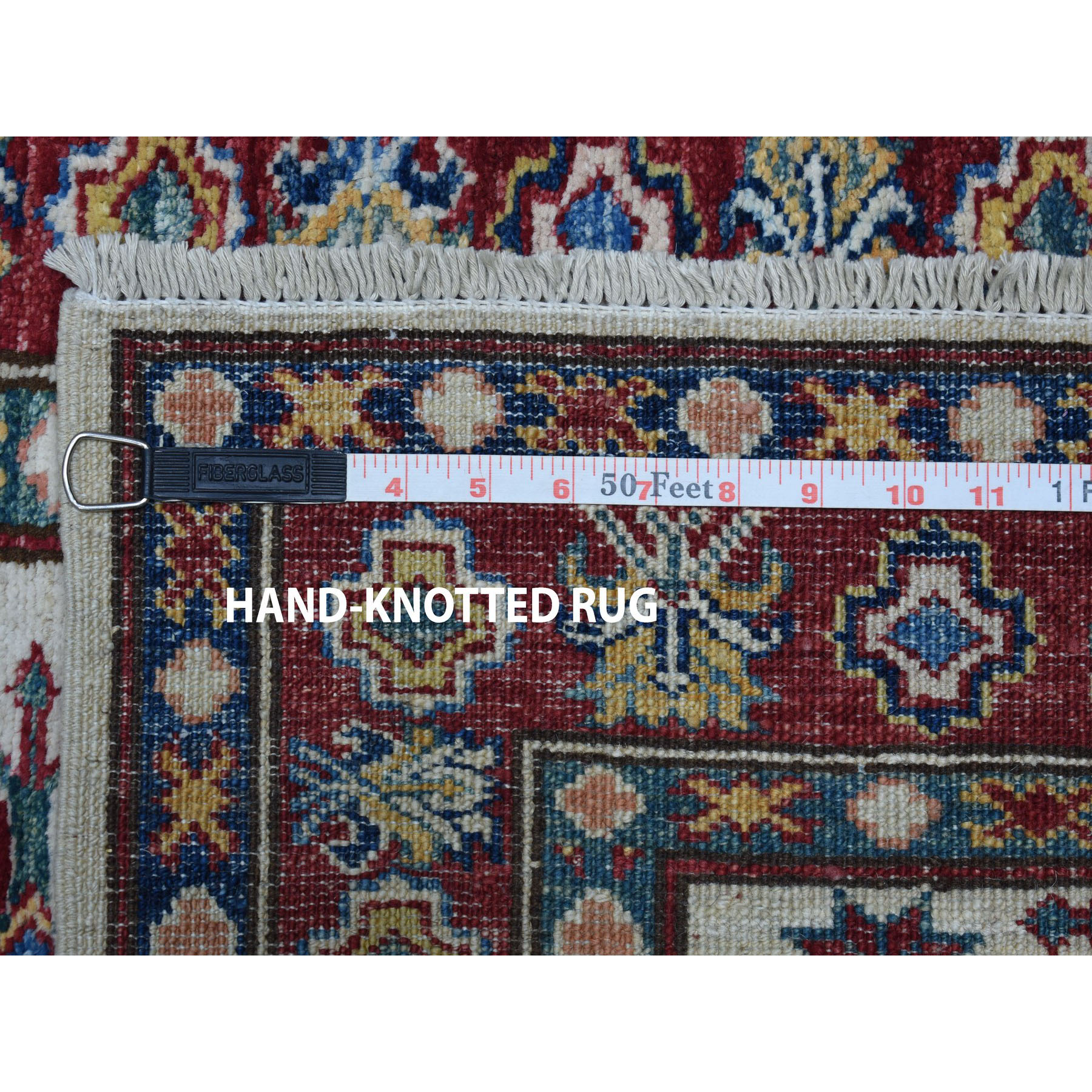 2'10"x19'1" Ivory Super Kazak Geometric Design XL Runner Pure Wool Hand Woven Oriental Rug 