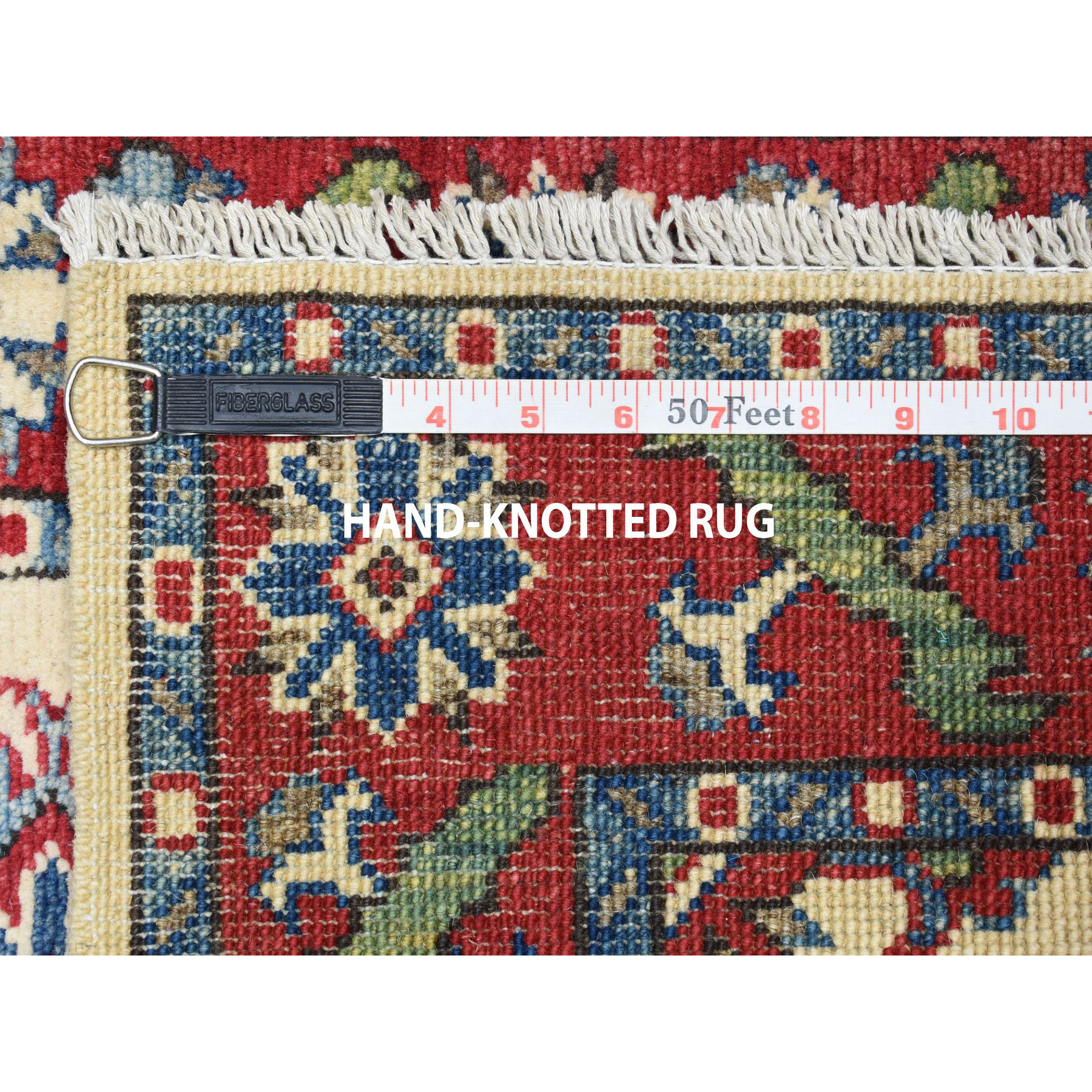 2'x2'9" Ivory Geometric Design Kazak Pure Wool Hand Woven Oriental Rug 