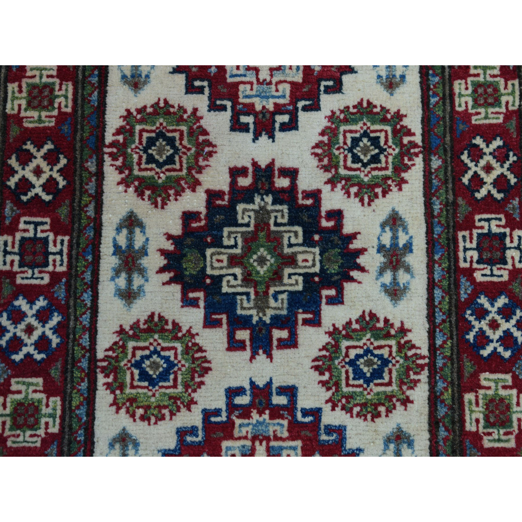 2'x2'10" Ivory Kazak Geometric Design Pure Wool Hand Woven Oriental Rug 