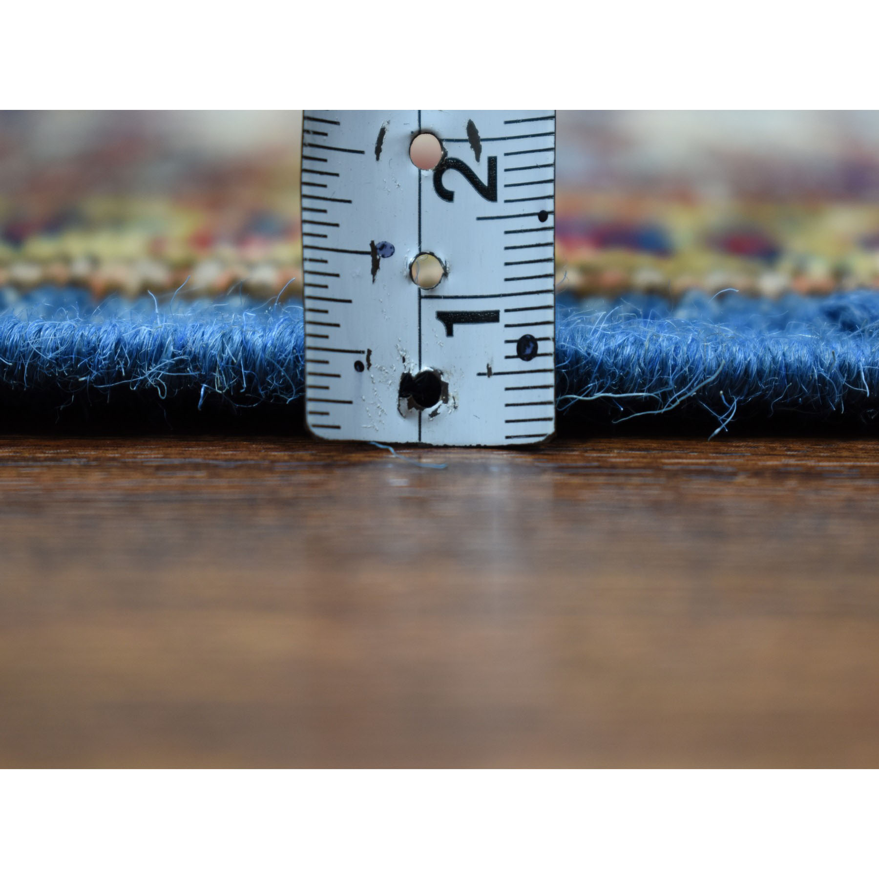 2'9"x4'2" Blue Super Kazak Pure Wool Geometric Design Hand Woven Oriental Rug 