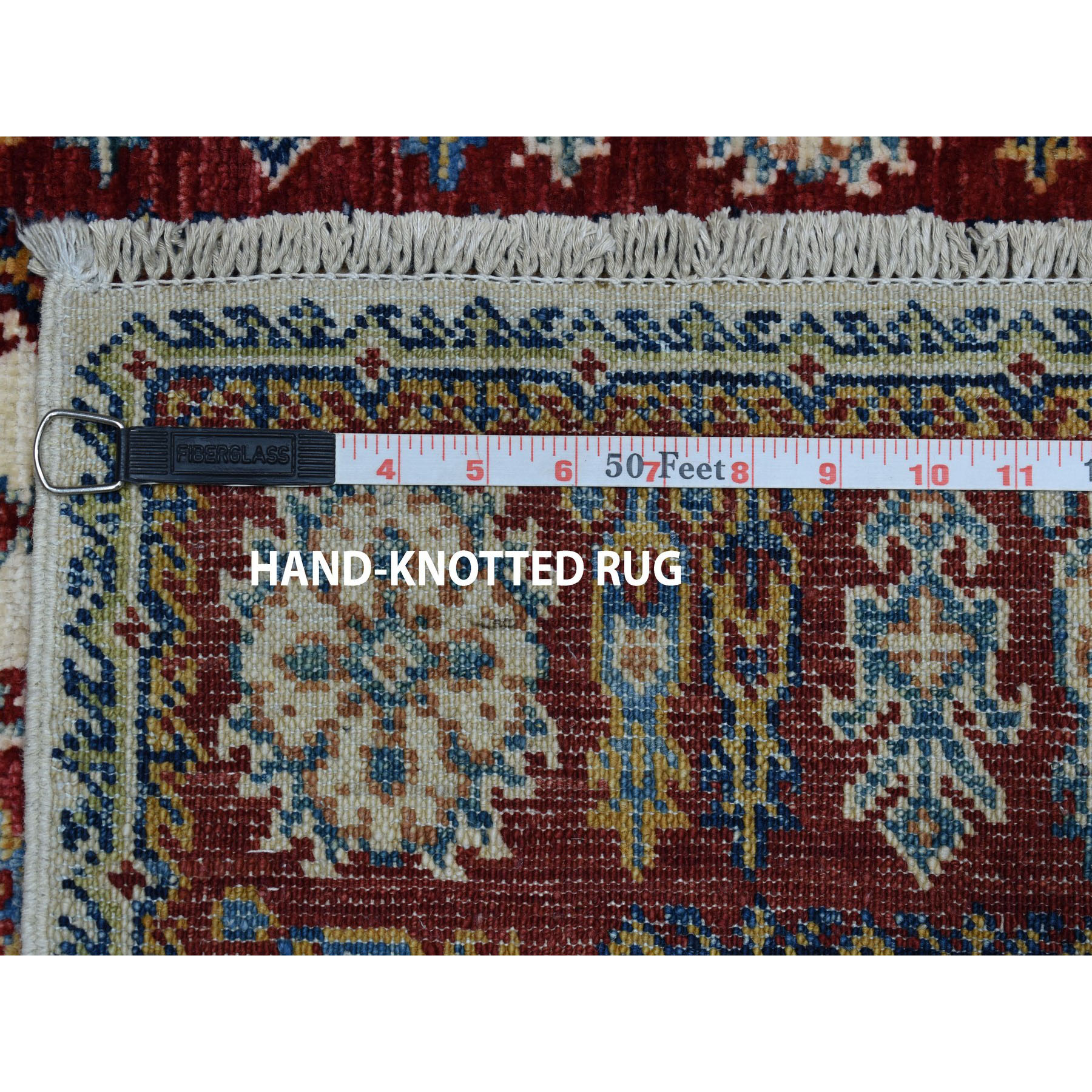 2'8"x4'7" Ivory Super Kazak Pure Wool Geometric Design Hand Woven Oriental Rug 