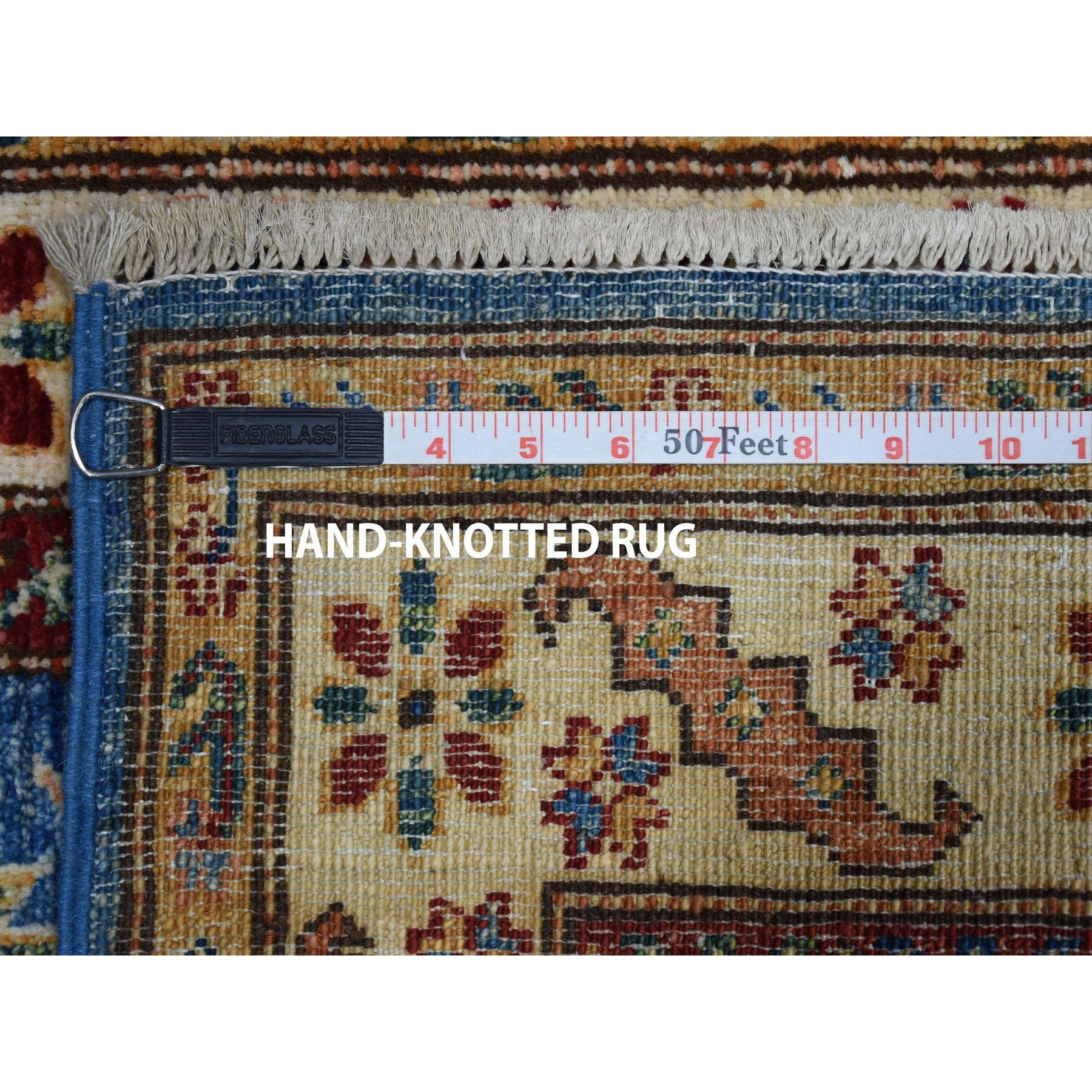 2'x3'6" Blue Super Kazak Pure Wool Geometric Design Hand Woven Oriental Rug 