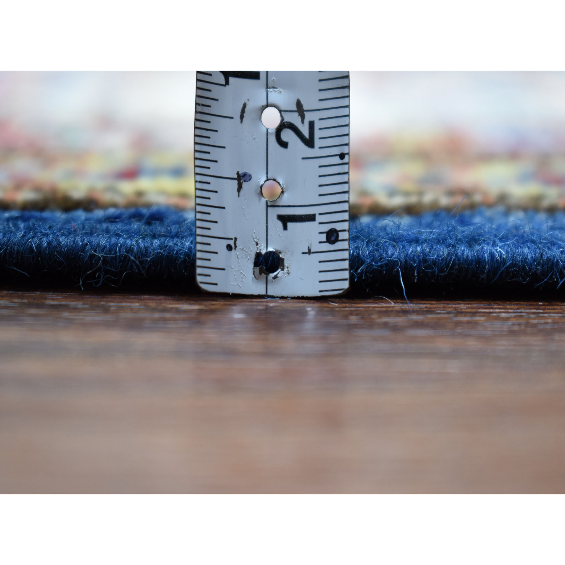 2'10"x4' Blue Super Kazak Pure Wool Geometric Design Hand Woven Oriental Rug 