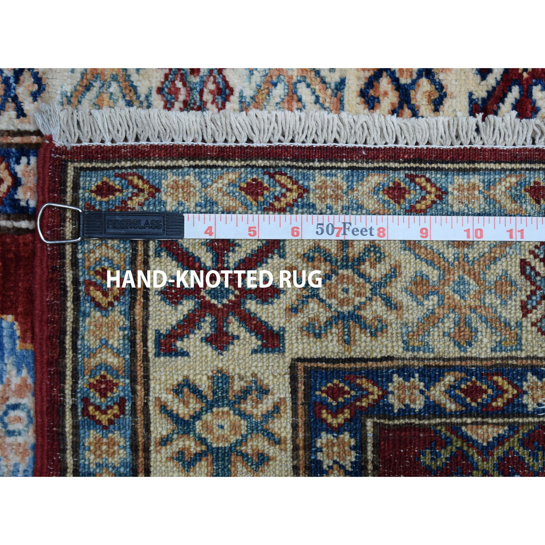 2'8"x3'6" Red Super Kazak Pure Wool Geometric Design Hand Woven Oriental Rug 