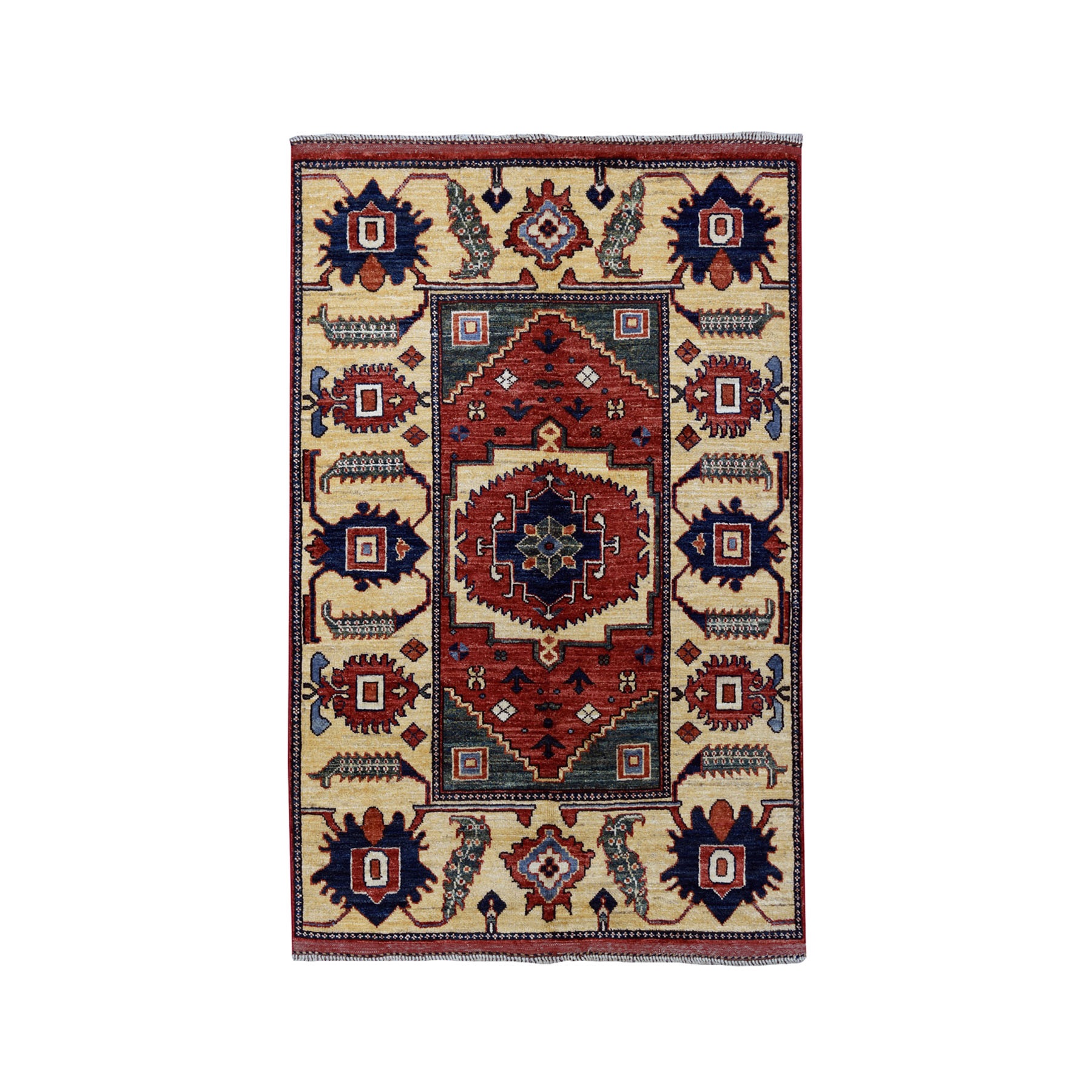 3'5"x4'9" Afghan Ersari Pure Wool Hand Woven Oriental Rug 