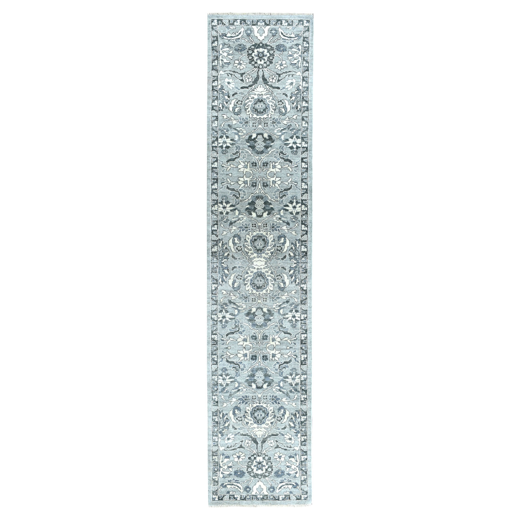 2'5"x11'7" Undyed Natural Wool Mahal Design Runner Hand Woven Oriental Rug 
