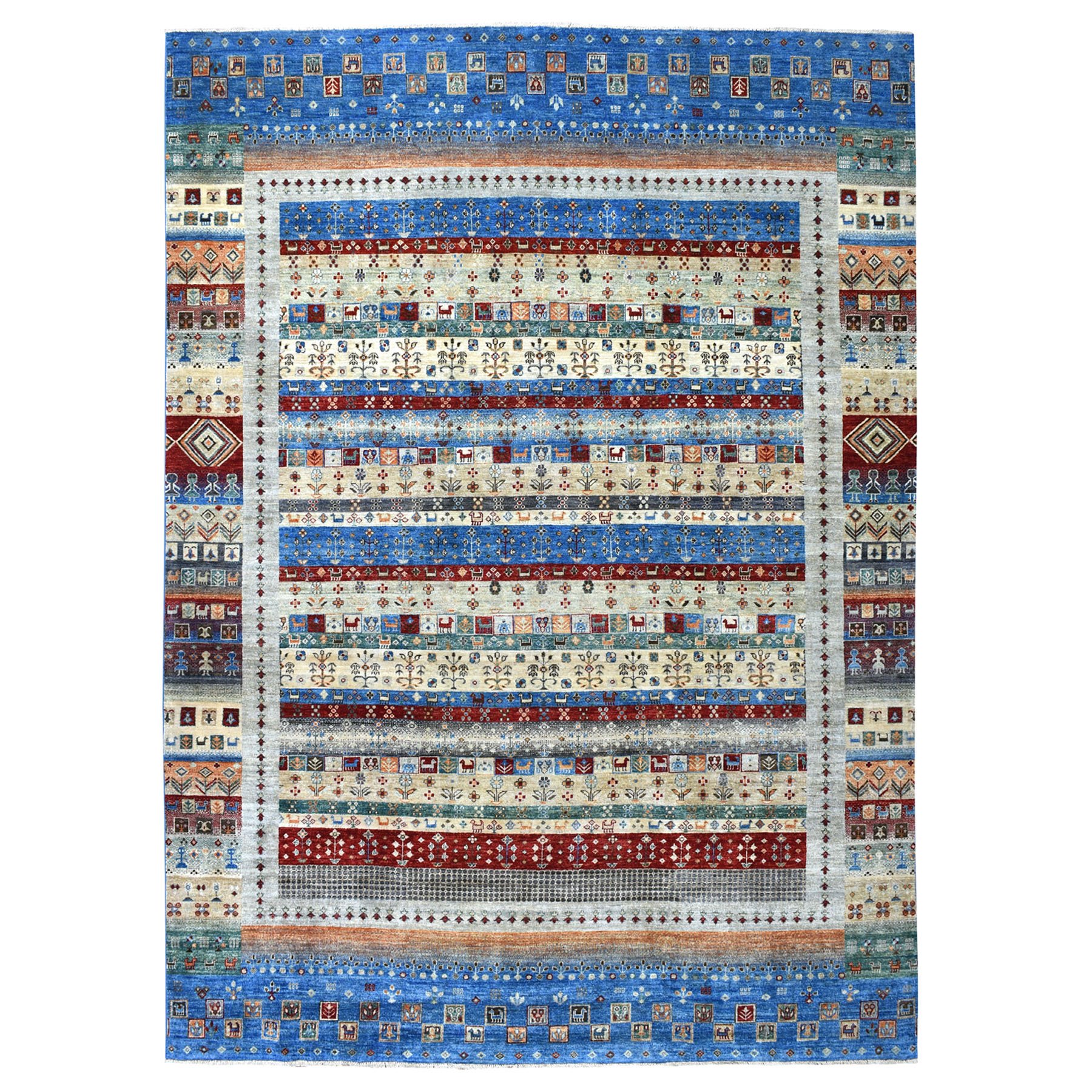 8'8"x12' Blue Kashkuli Gabbeh Pictorial Pure wool Hand-knotted Oriental Rug 