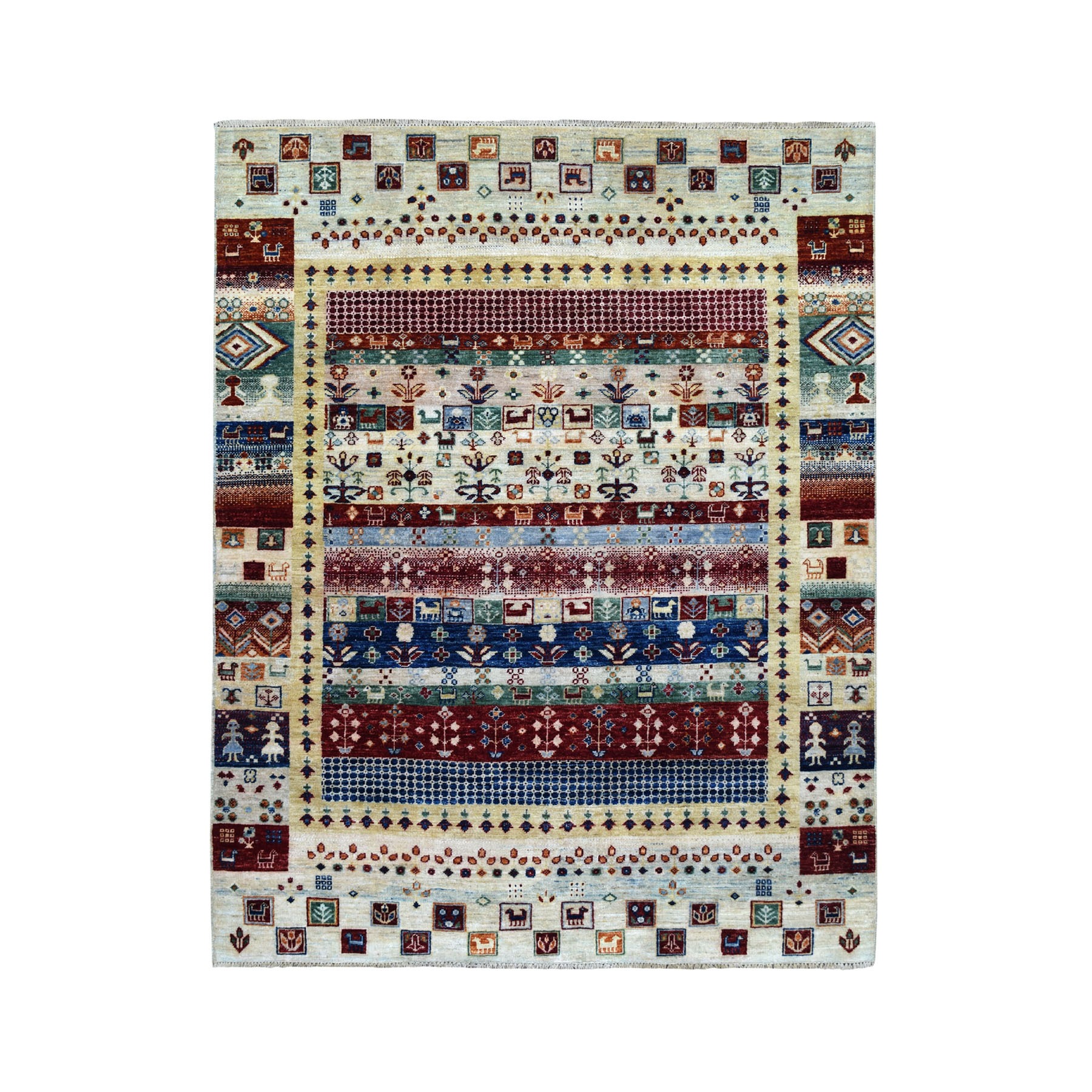 5'x6'6" Colorful Kashkuli Gabbeh Pictorial Pure wool Hand-knotted Oriental Rug 