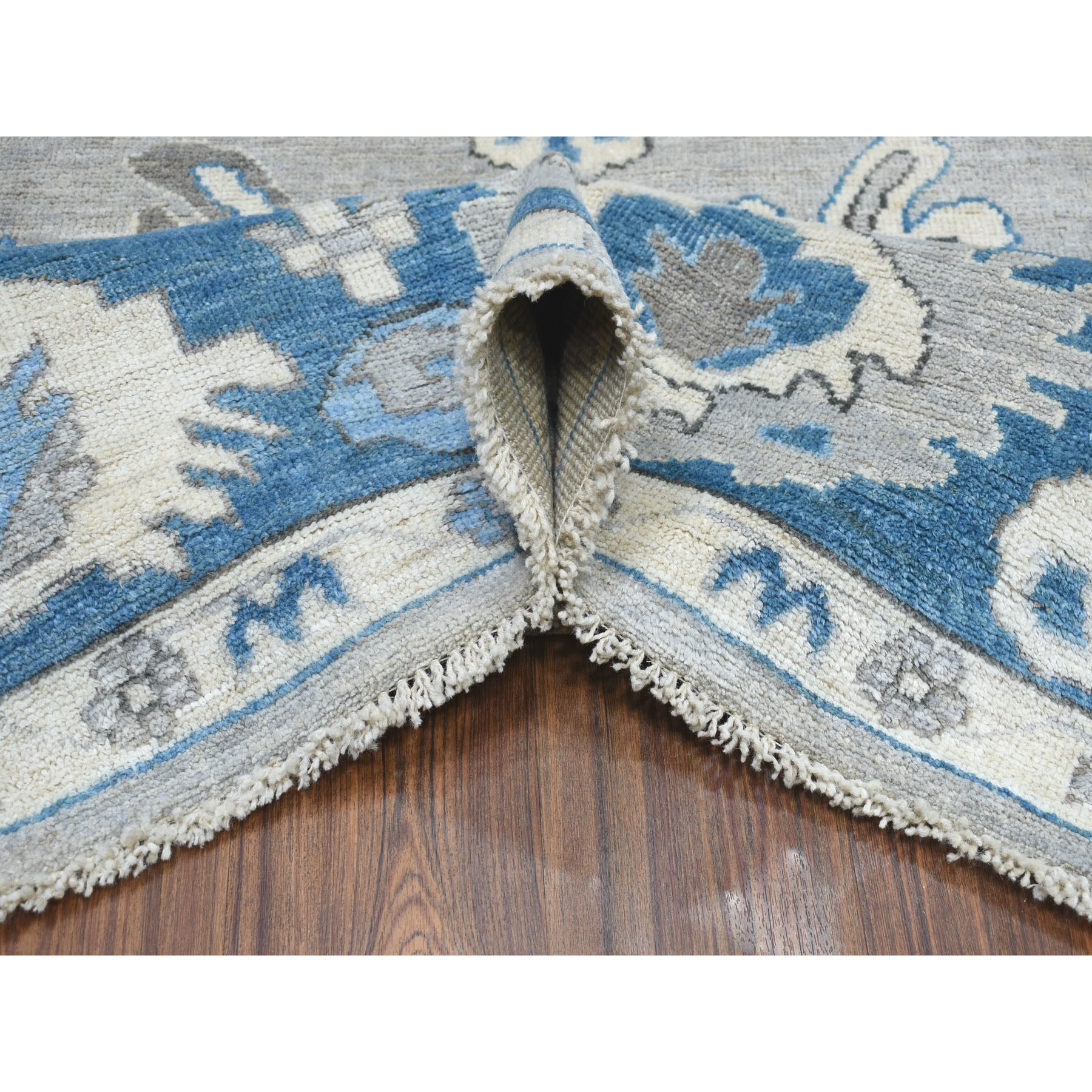 8'1"x9'9" Soft Angora Pure Wool Gray Oushak Wool Foundation Hand Woven Oriental Rug 