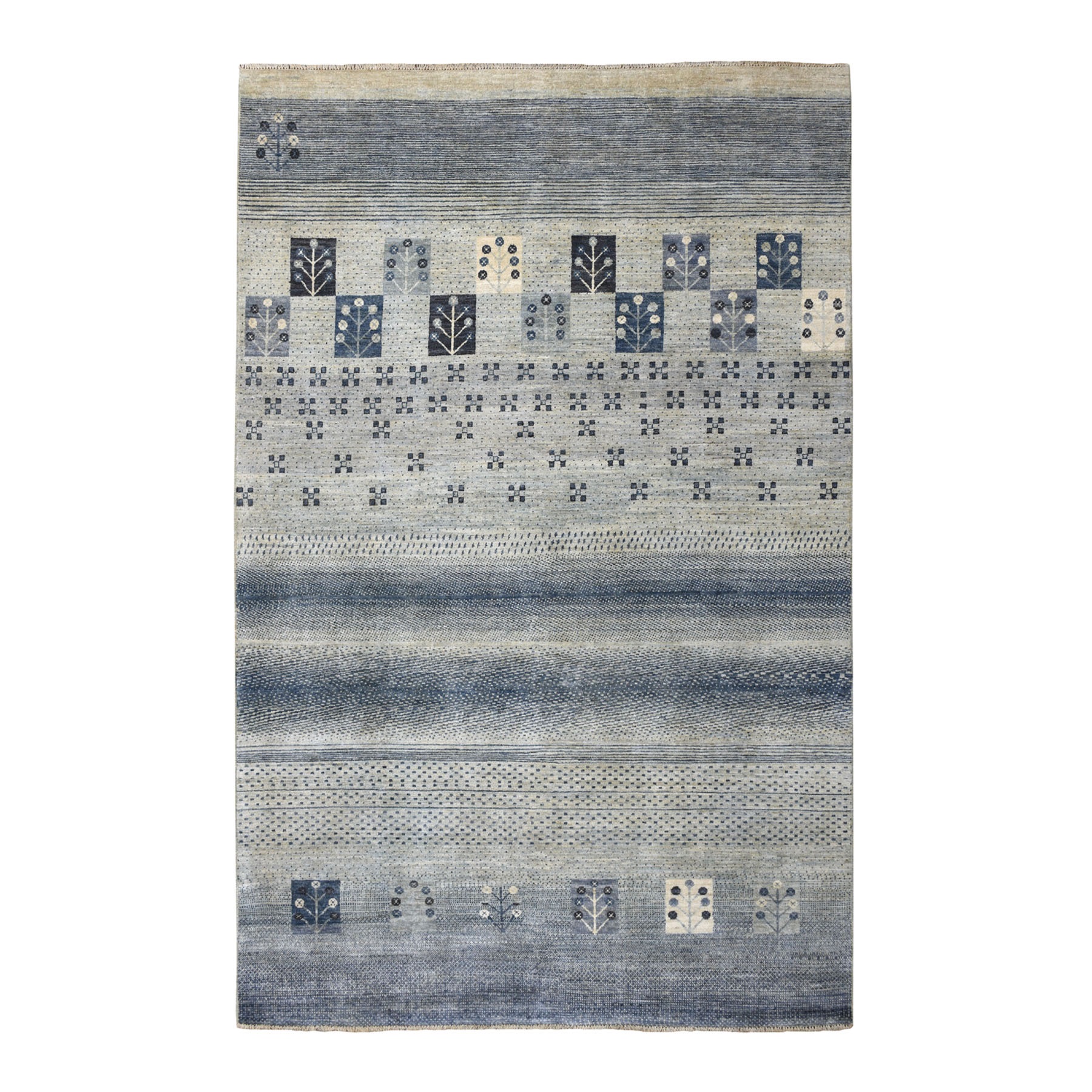 5'10"x8'6" Blue Kashkuli Gabbeh Pictorial Pure Wool Hand Woven Oriental Rug 