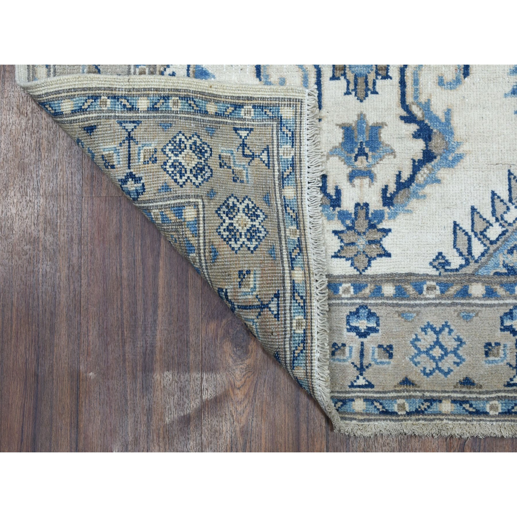 2'9"x10'7"  Vintage Look Kazak Geometric Design Ivory Runner Pure Wool Hand Woven Oriental Rug 