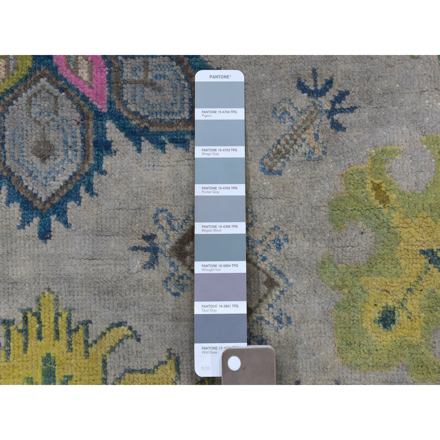 5'x6'5" Gray Colorful Fusion Kazak Pure Wool Geometric Design Hand Woven Oriental Rug 