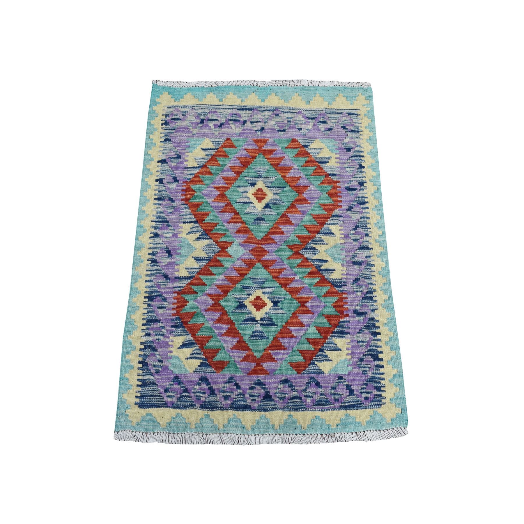 2'2"x3' Colorful Afghan Kilim Pure Wool Hand Woven Oriental Rug 