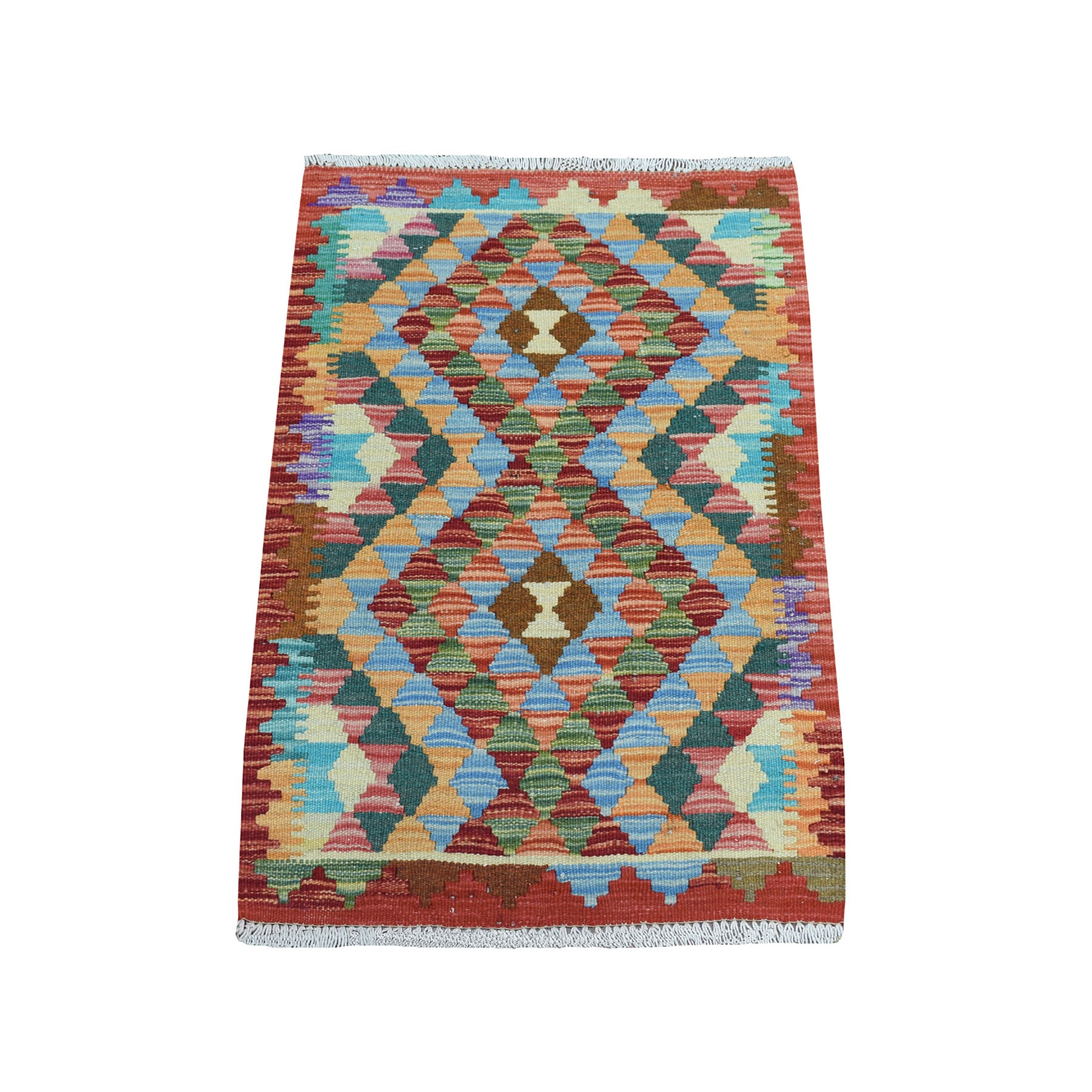 2'x2'9" Veggie Dyes Afghan Kilim Pure Wool Hand Woven Oriental Rug 