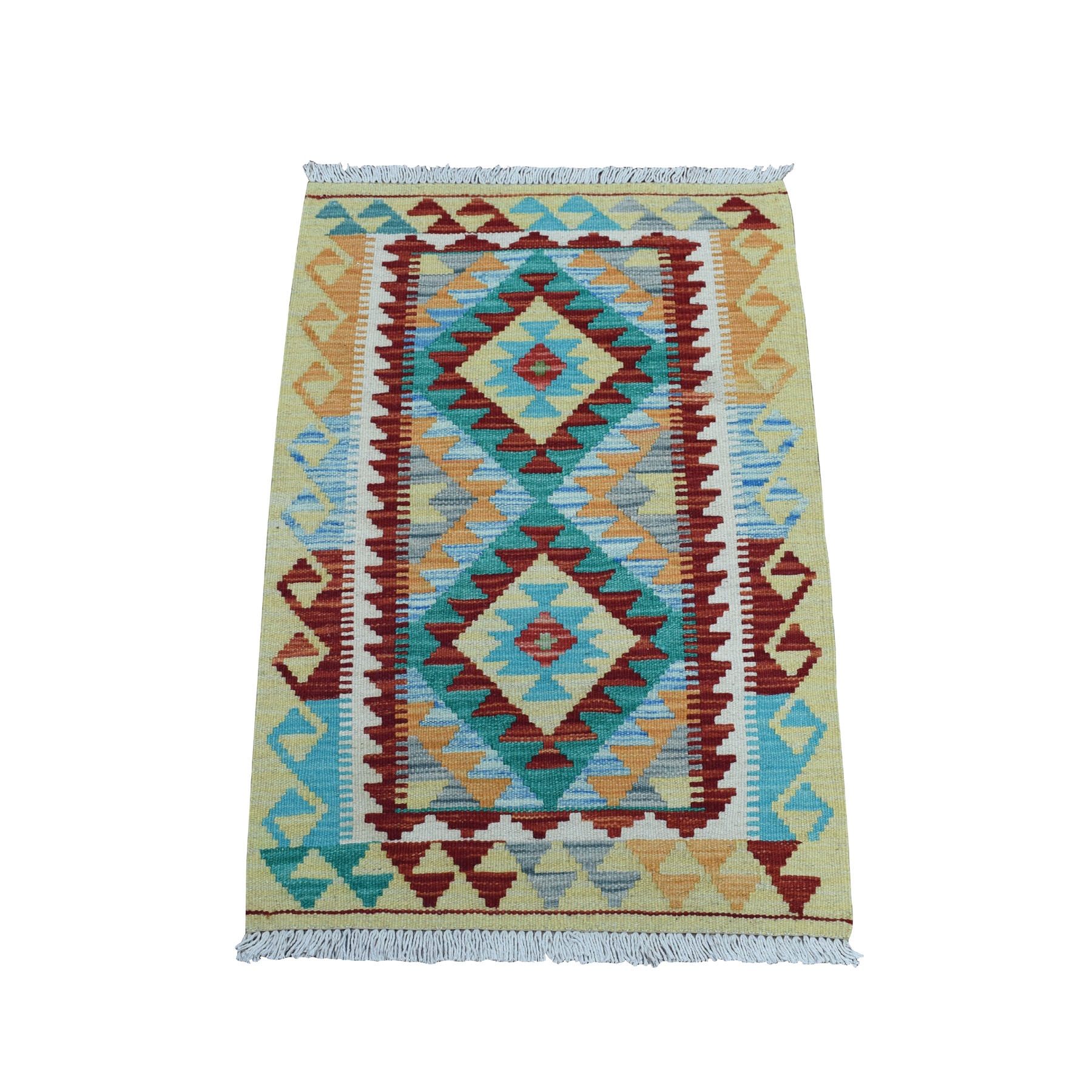 2'x2'9" Colorful Afghan Kilim Pure Wool Hand Woven Oriental Rug 