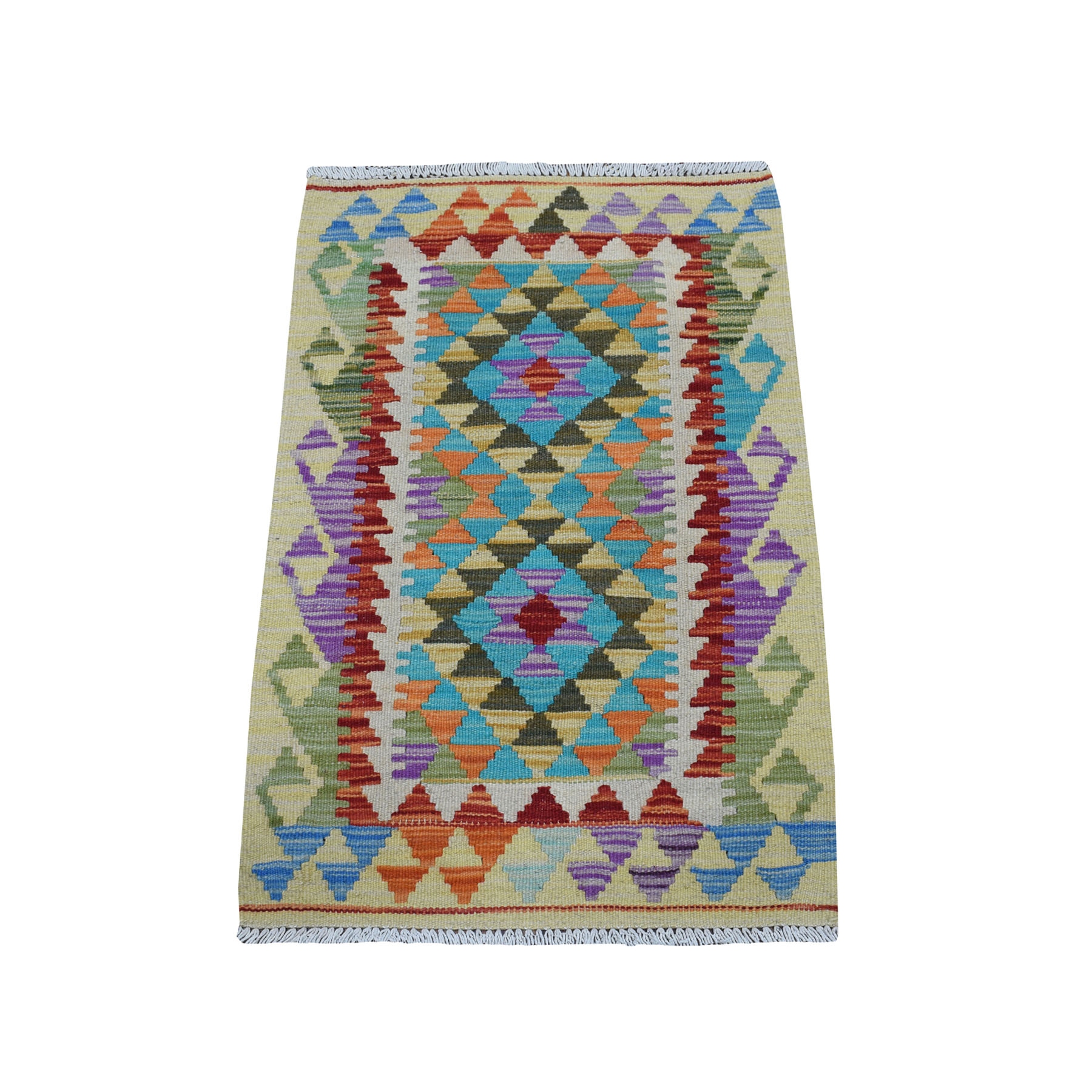 2'x2'10" Colorful Afghan Kilim Pure Wool Hand Woven Oriental Rug  