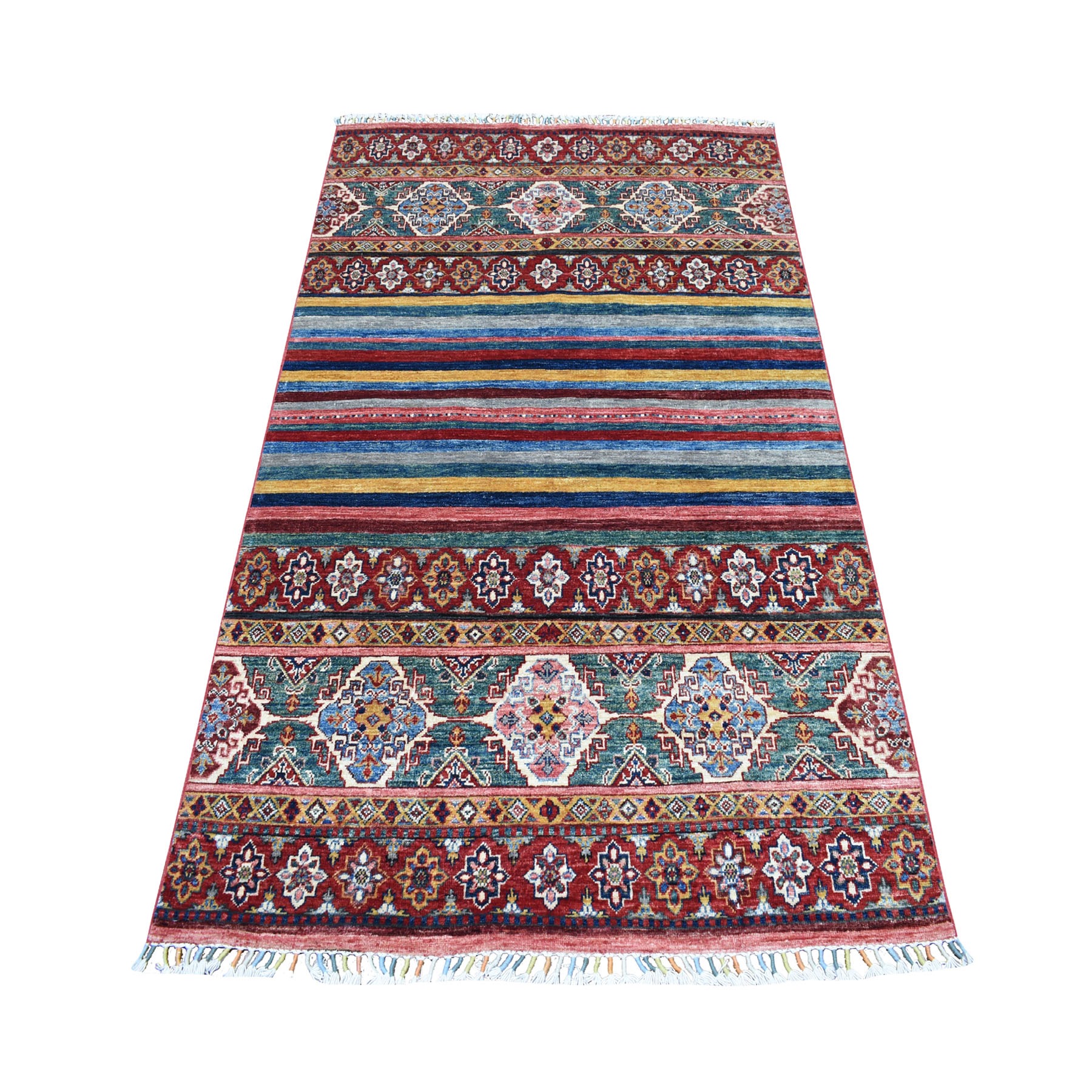 3'10"x6' Khorjin Design Colorful Super Kazak Pure Wool Hand Woven Oriental Rug 