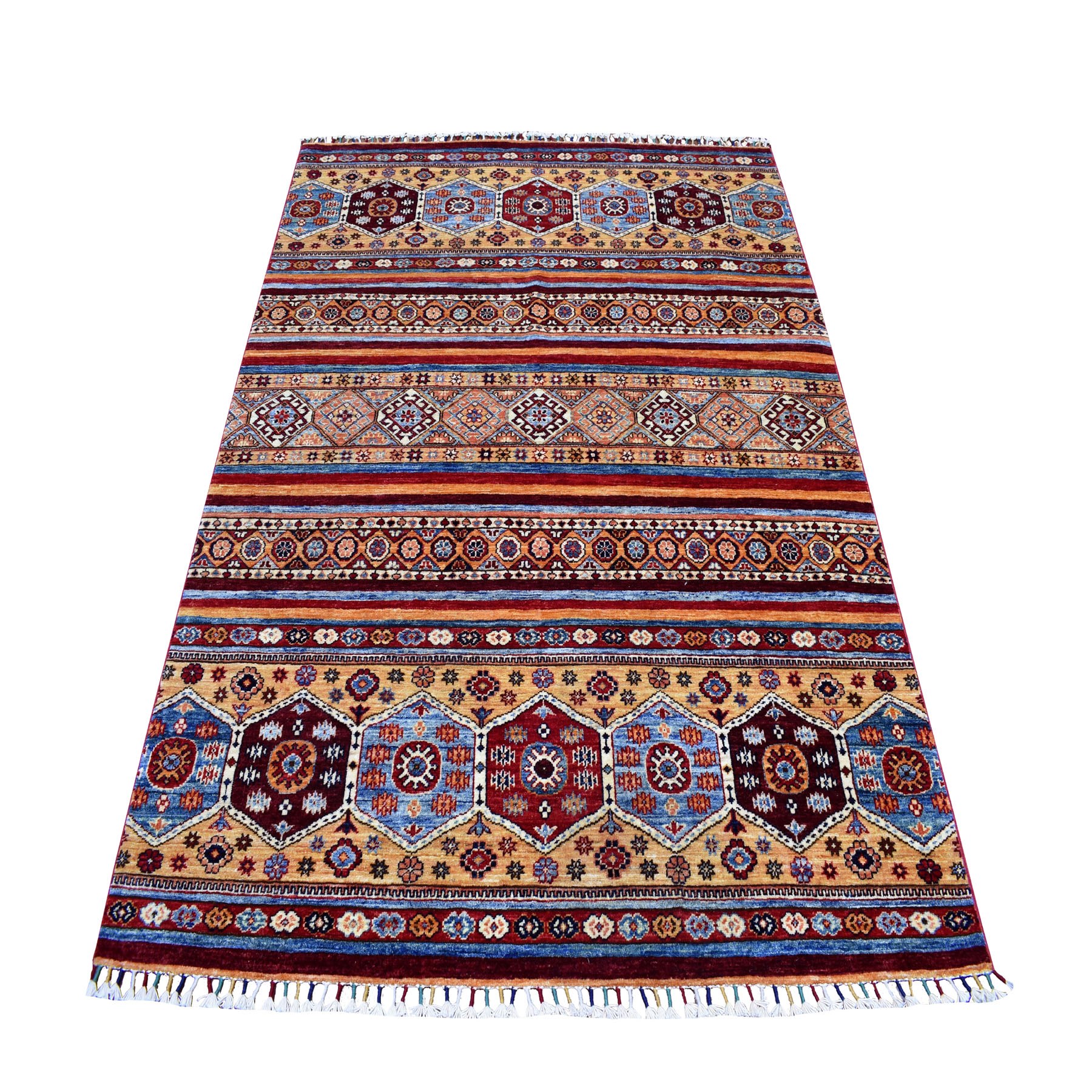 5'2"x6'8" Khorjin Design Colorful Super Kazak Pure Wool Hand Woven Oriental Rug 