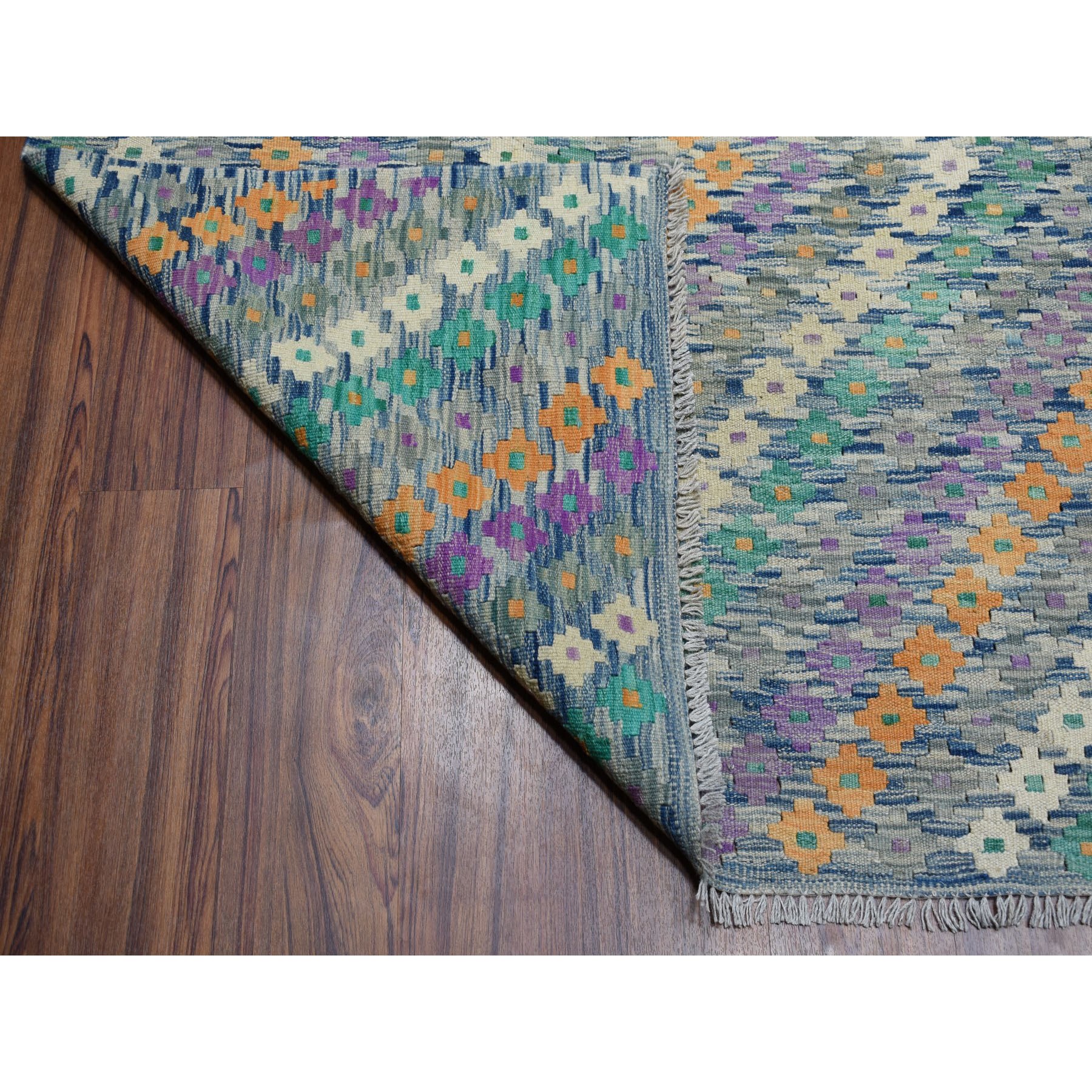 9'x12'2" Colorful Afghan Kilim Pure Wool Hand Woven Oriental Rug 