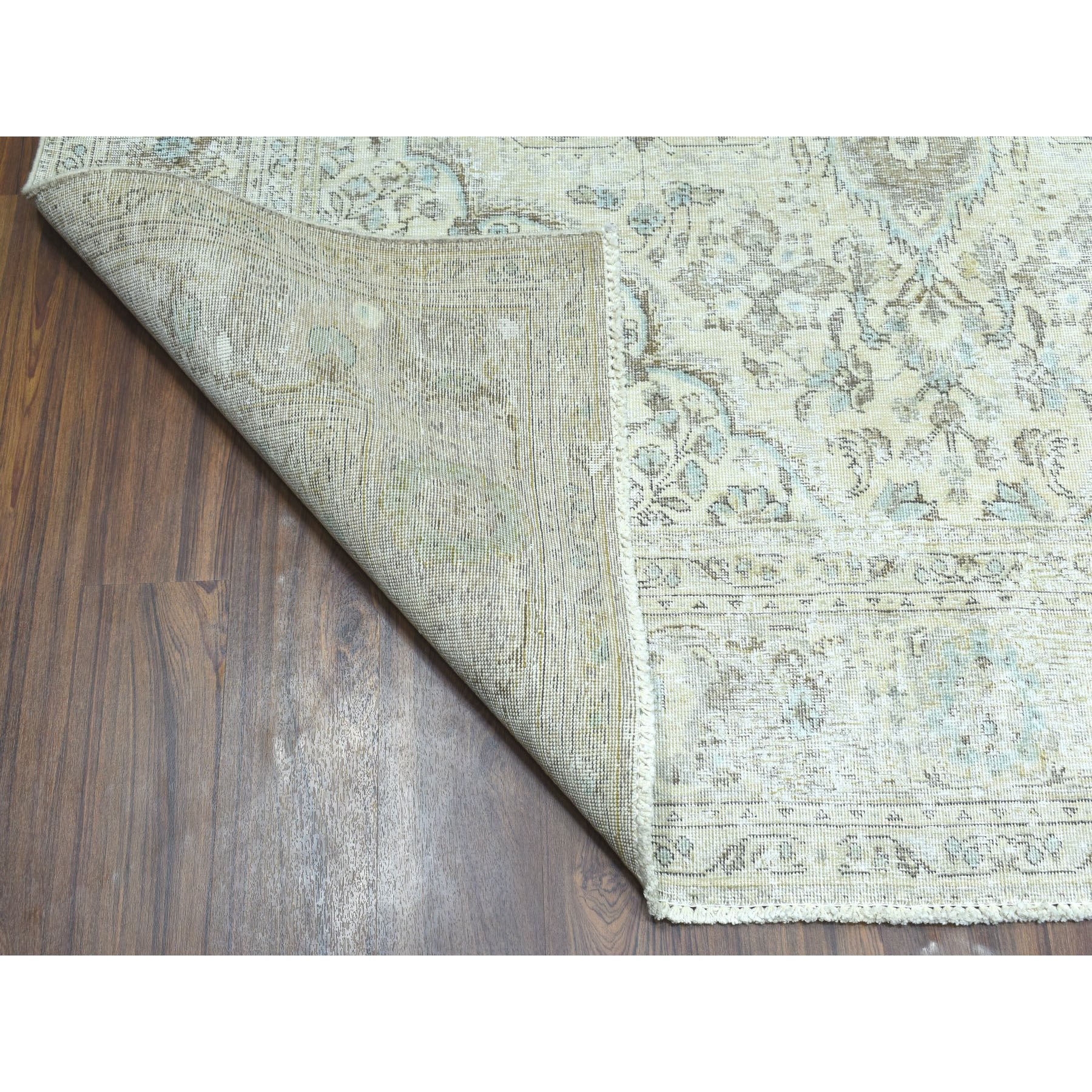 6'8"x9'6"  Beige Vintage Persian Tabriz Worn Pile Hand Woven Oriental Rug 