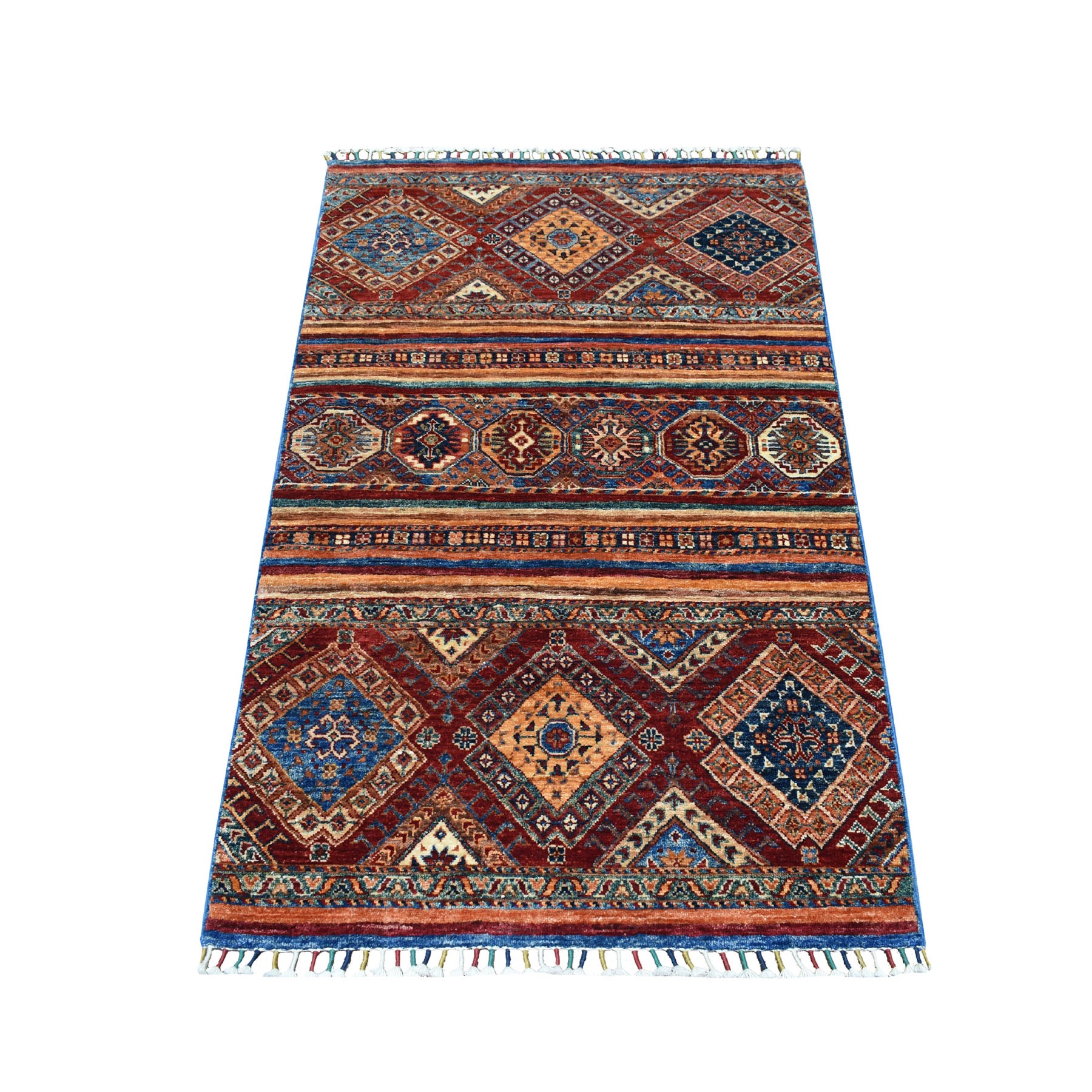 3'2"x4'10" Khorjin Design Colorful Super Kazak Pure Wool Hand Woven Oriental Rug 