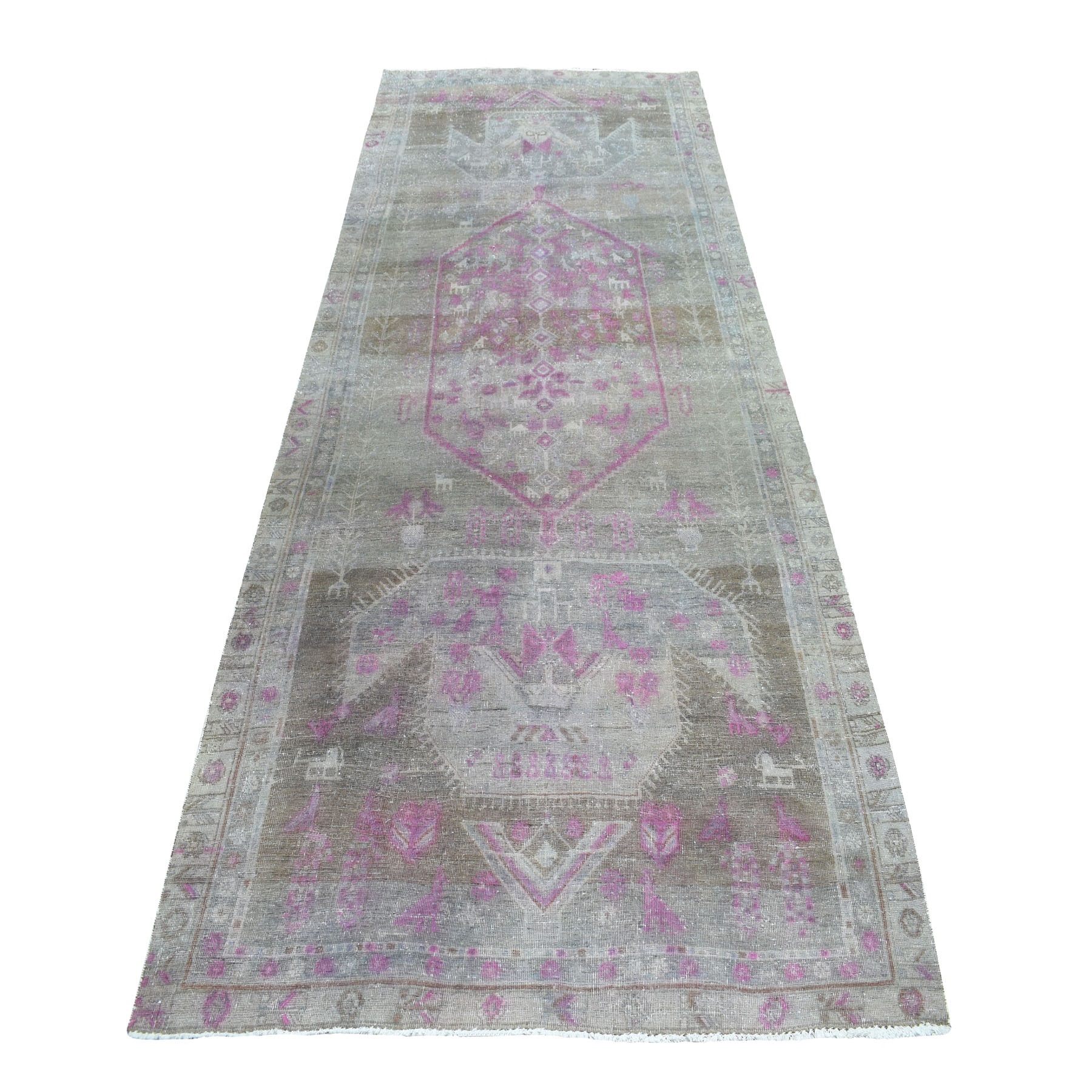 5'x12'3" Pink Vintage Persian Tabriz Worn Pile Wide Runner Hand Woven Oriental Rug 