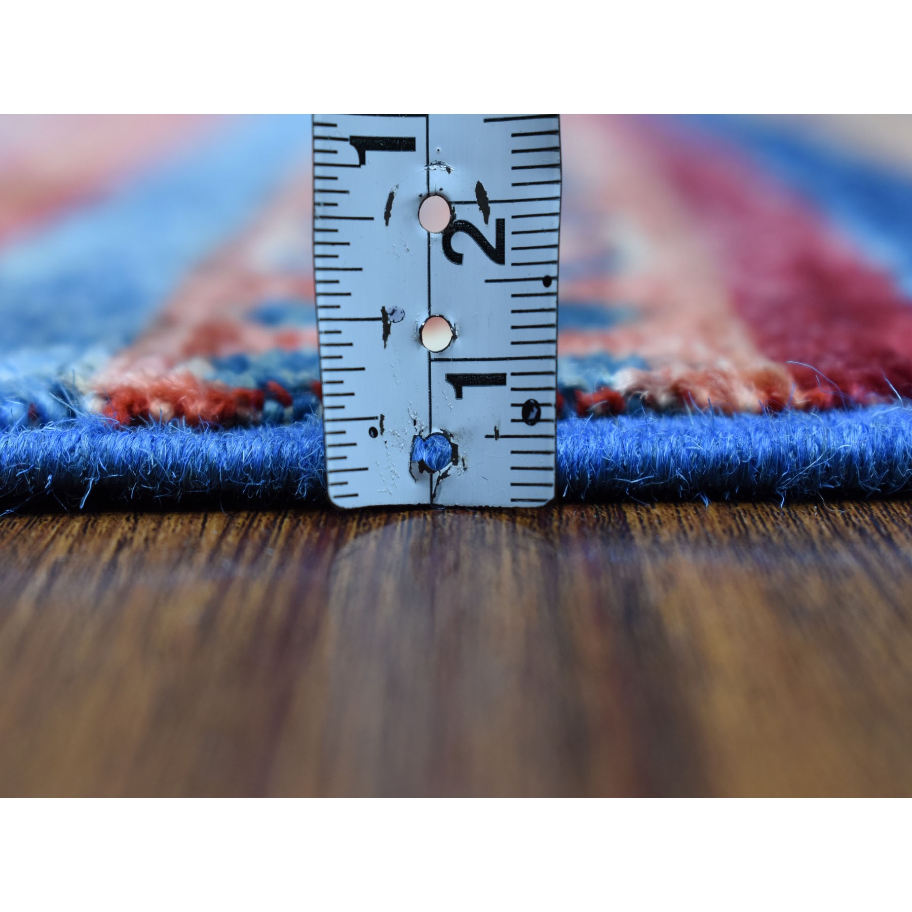 2'8"x8' Khorjin Design Runner Blue Super Kazak Geometric Pure Wool Hand Woven Oriental Rug 