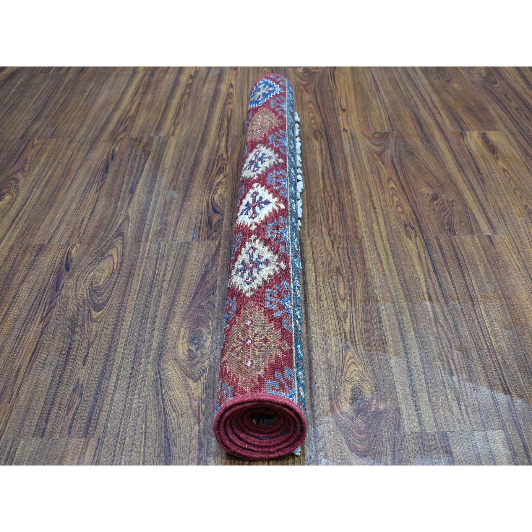 3'4"x5' Khorjin Design Blue Super Kazak Geometric Pure Wool Hand Woven Oriental Rug 
