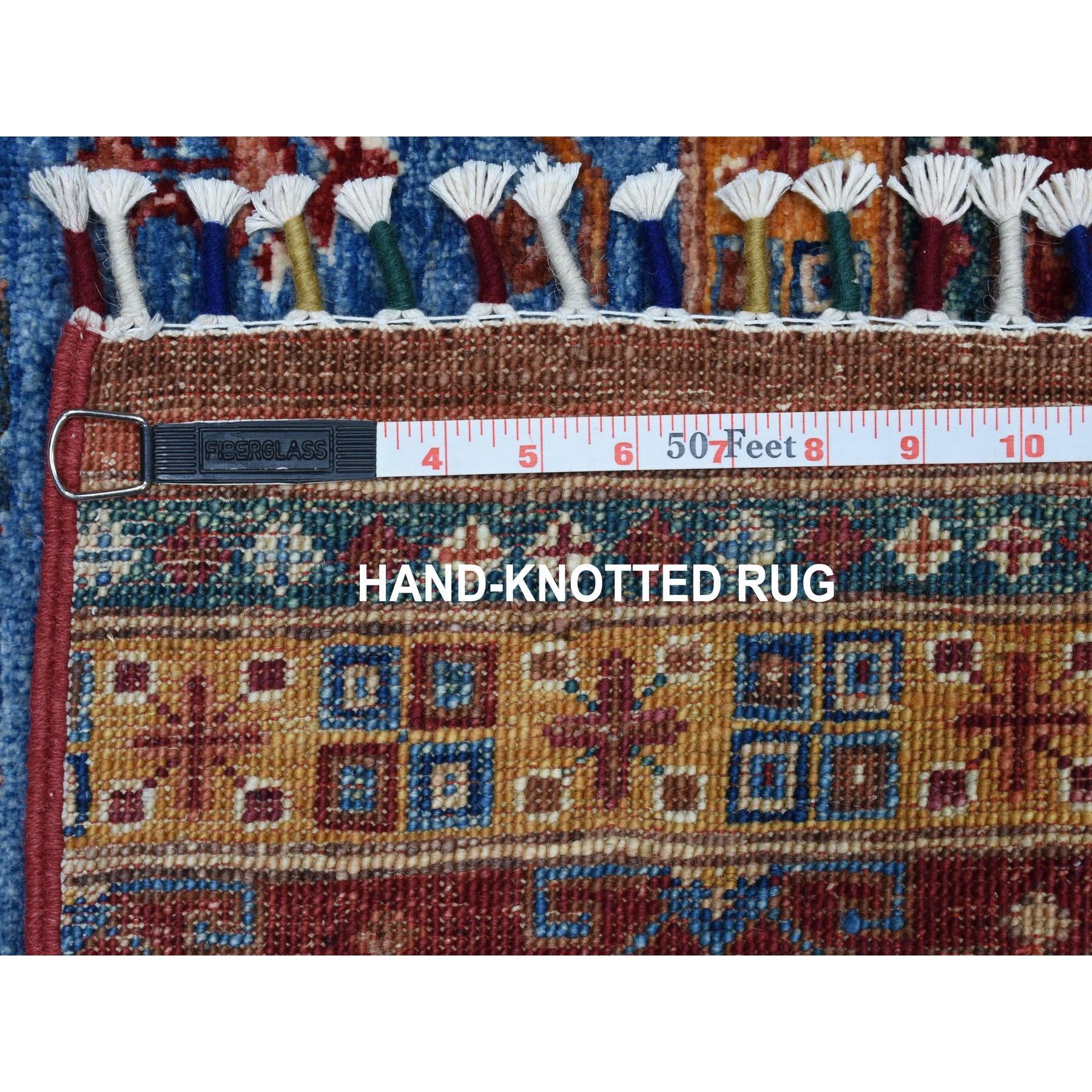 3'4"x5' Khorjin Design Blue Super Kazak Geometric Pure Wool Hand Woven Oriental Rug 