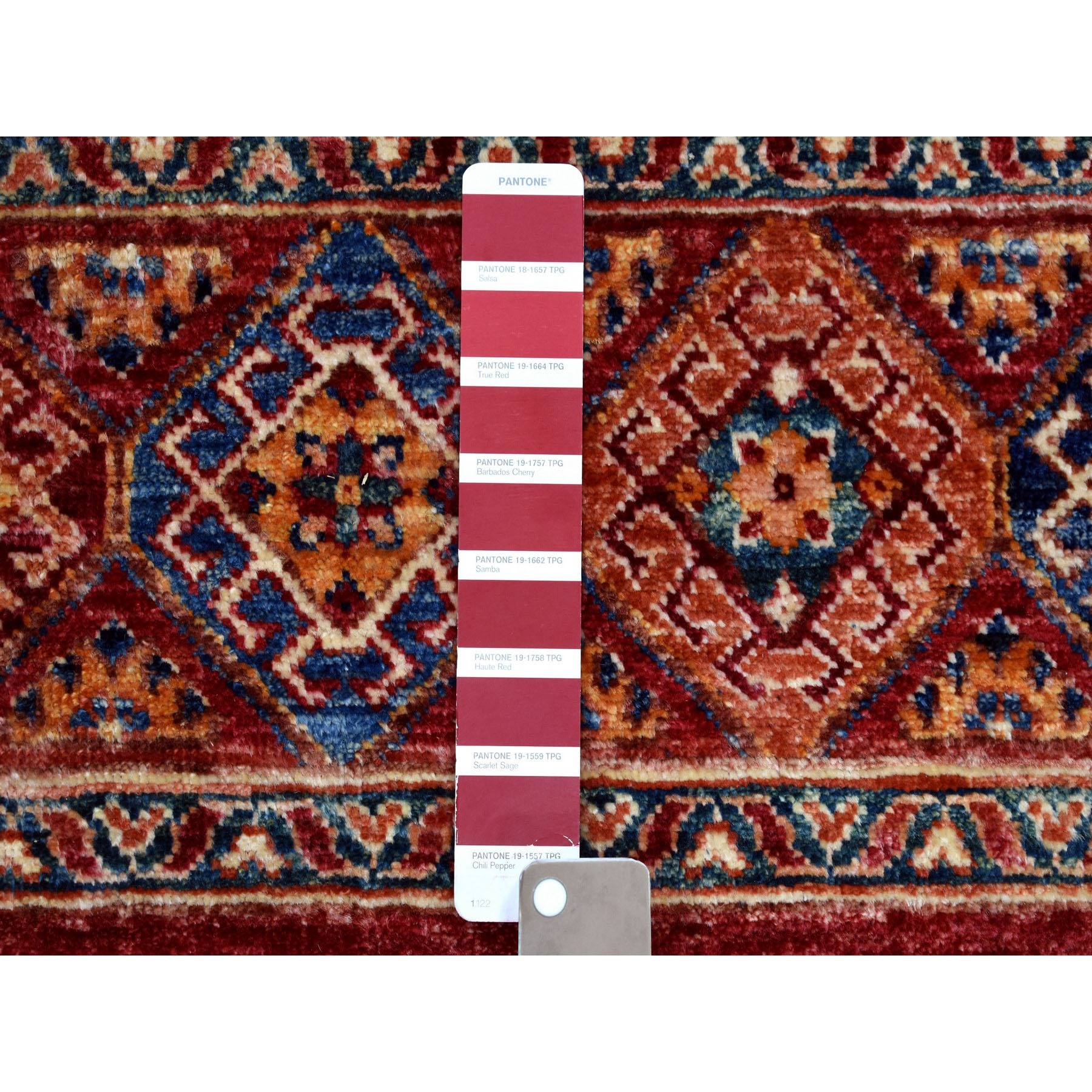 3'2"x7'6" Khorjin Design Runner Red Super Kazak Geometric Hand Woven Pure Wool Oriental Rug 