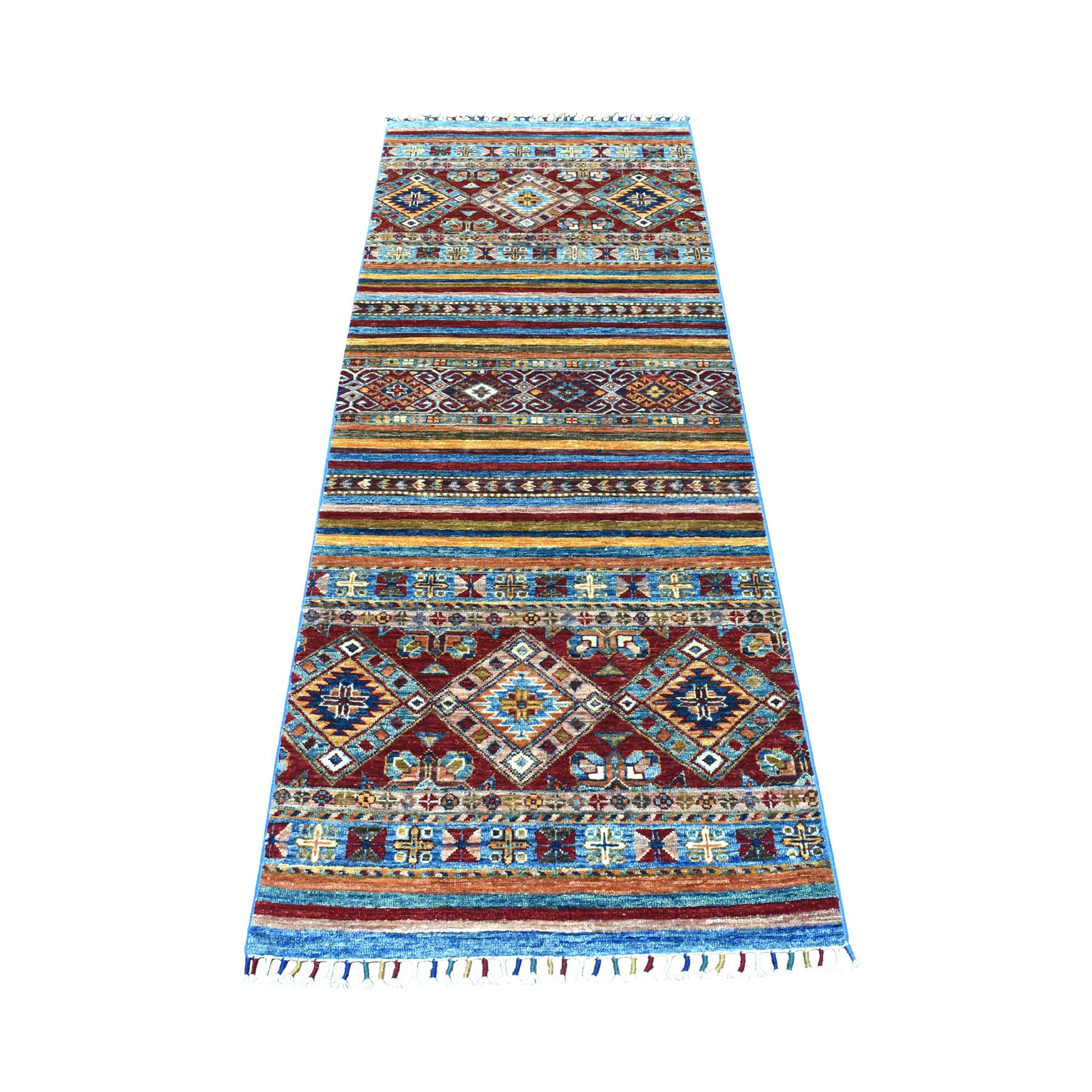 2'5"x6'7" Red Khorjin Design Runner Super Kazak Tribal Hand Woven Pure Wool Oriental Rug 